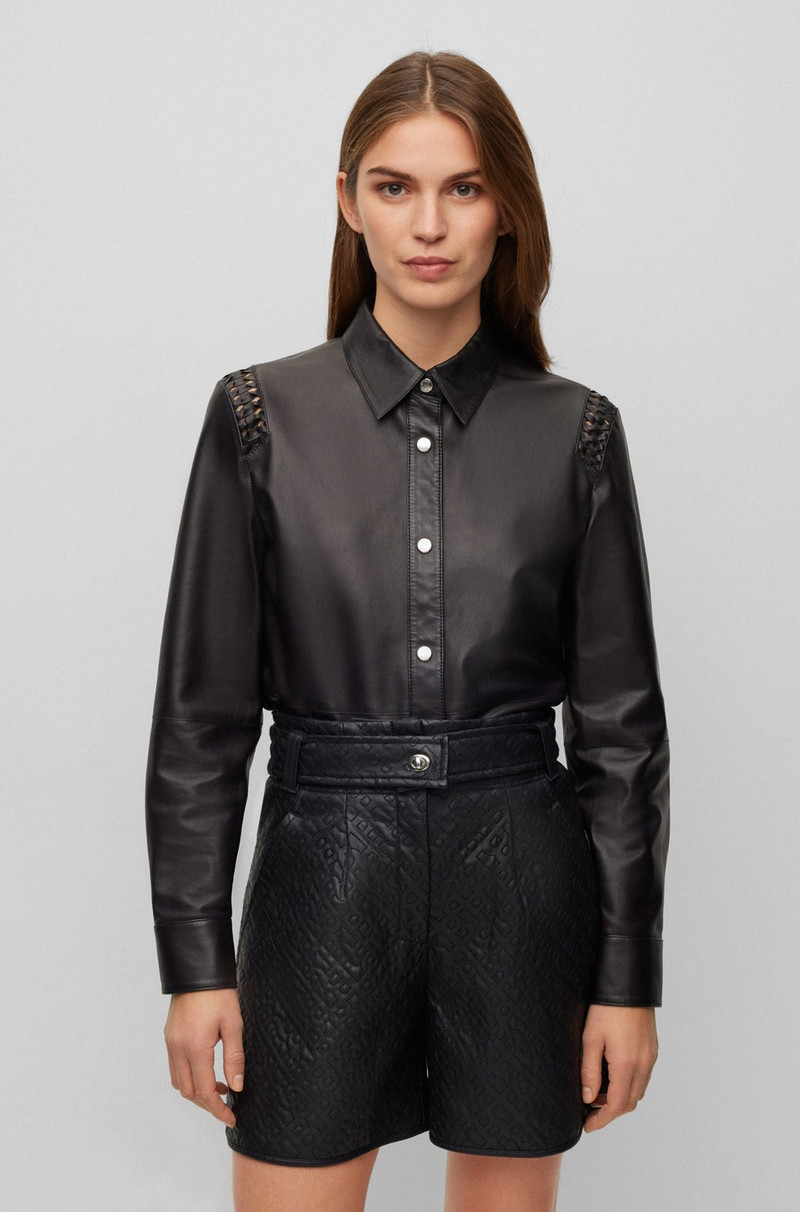 REGULAR-FIT BLOUSE IN LEATHER WITH WOVEN DETAILS 2
