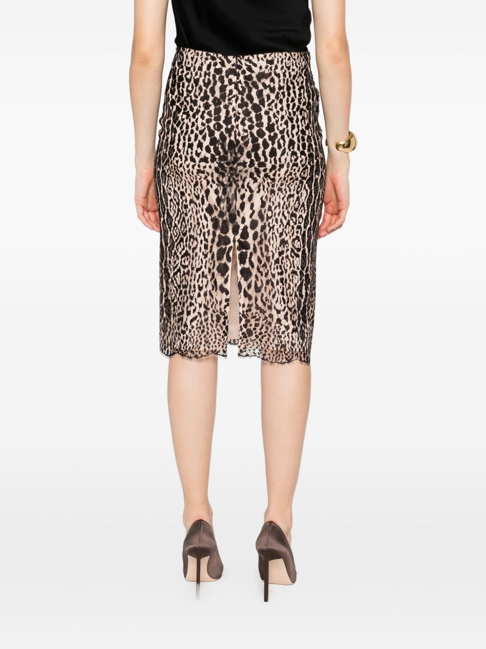 leopard-print lace skirt - 4