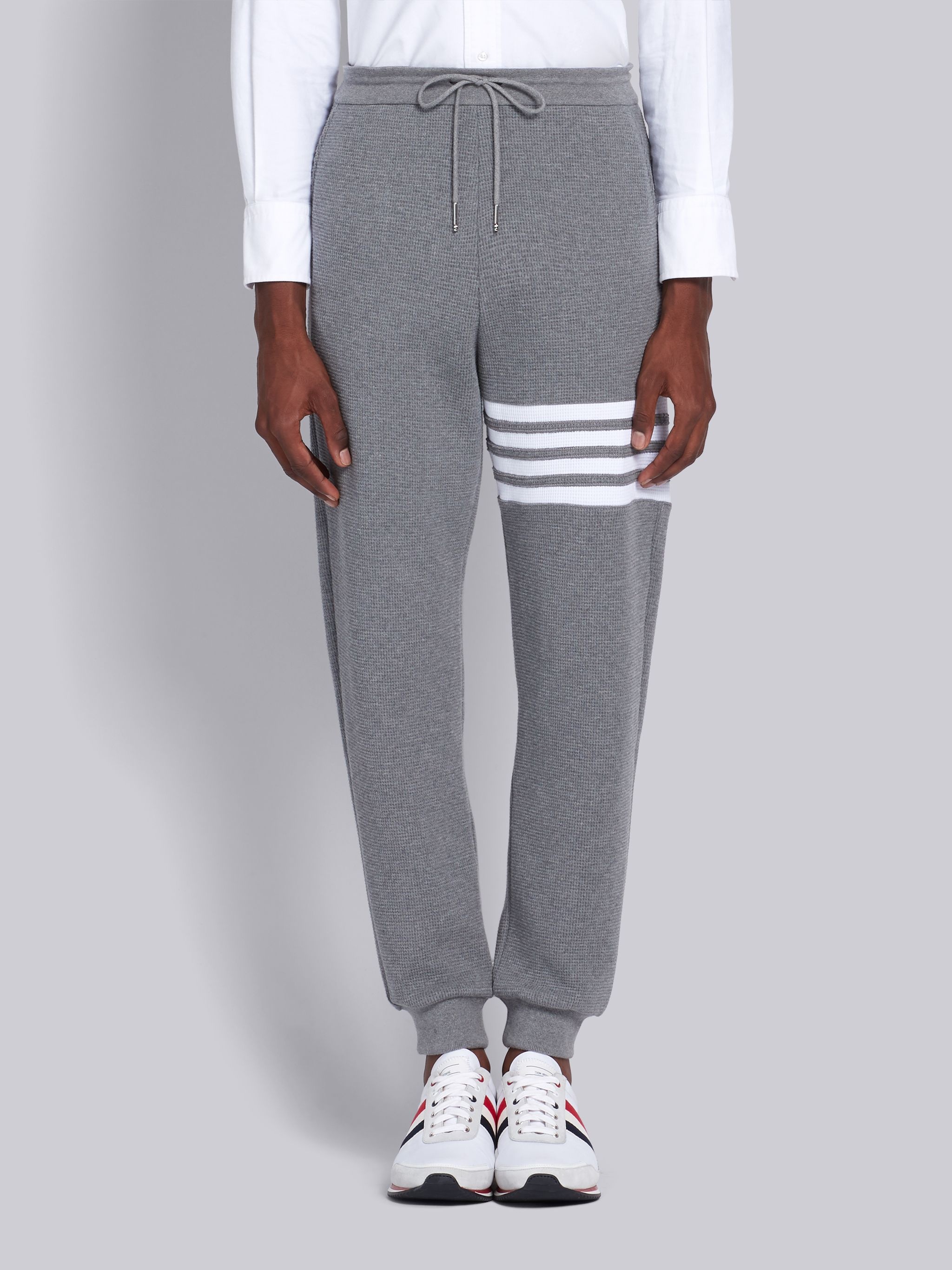 Medium Grey Waffle 4-Bar Stripe Sweatpants - 1