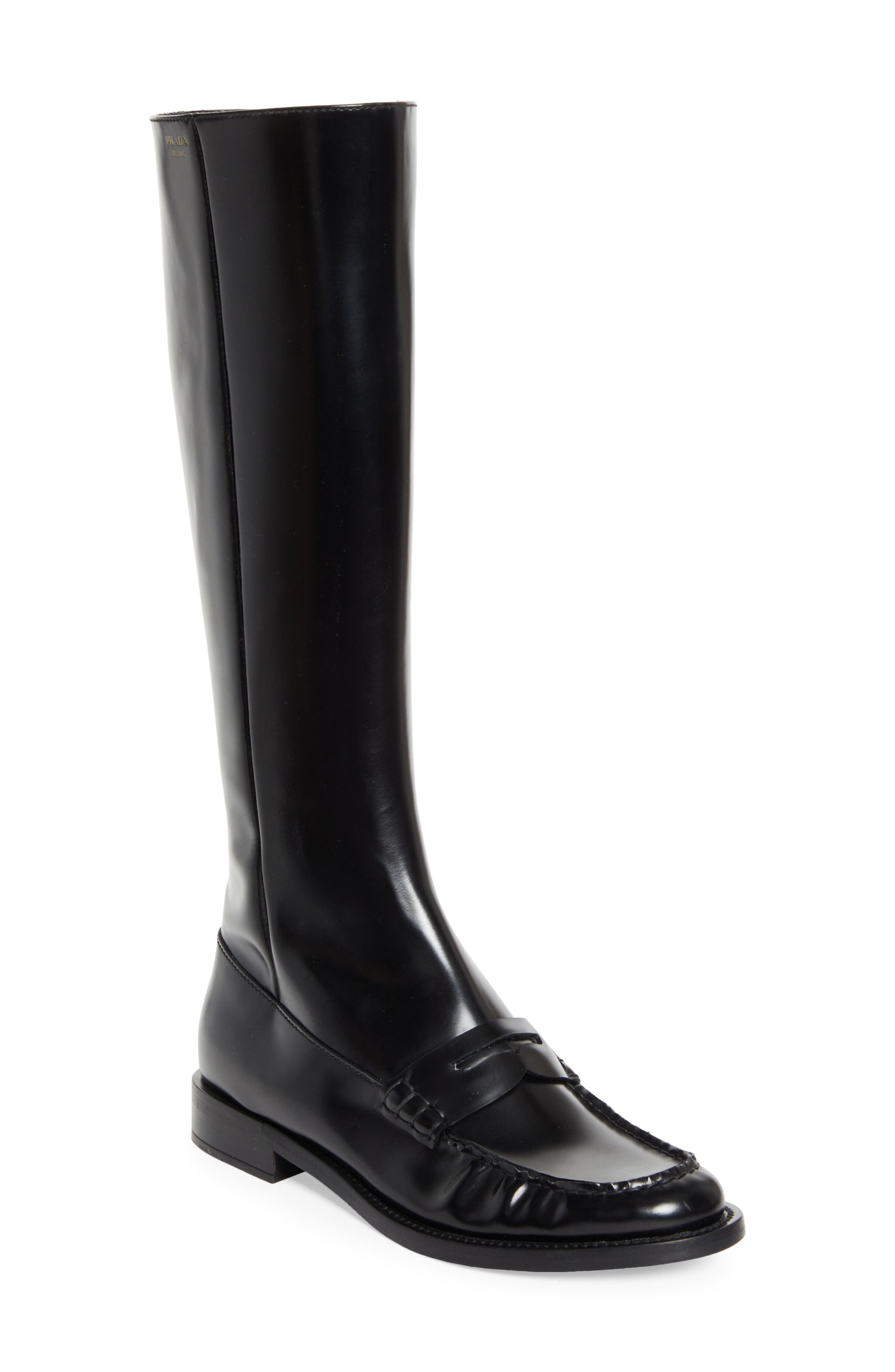 Prada Knee High Loafer Boot in Nero at Nordstrom - 1