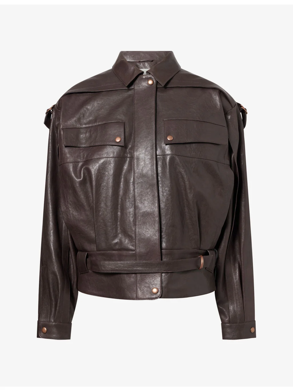 Belted Patch-Pocket Leather Jacket - 1