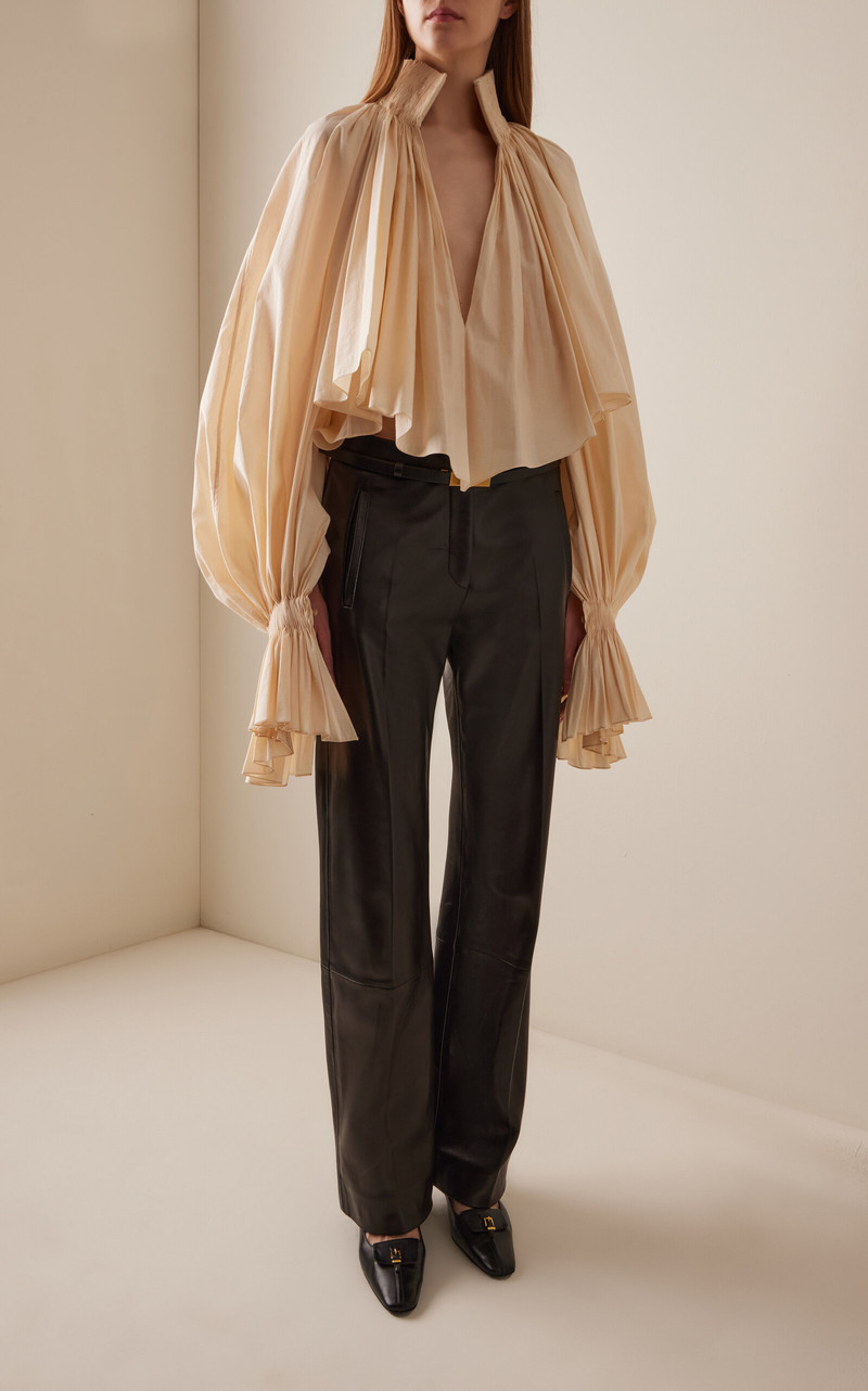 KHAITE Miles Plongé Leather Straight-Leg Pants black outlook