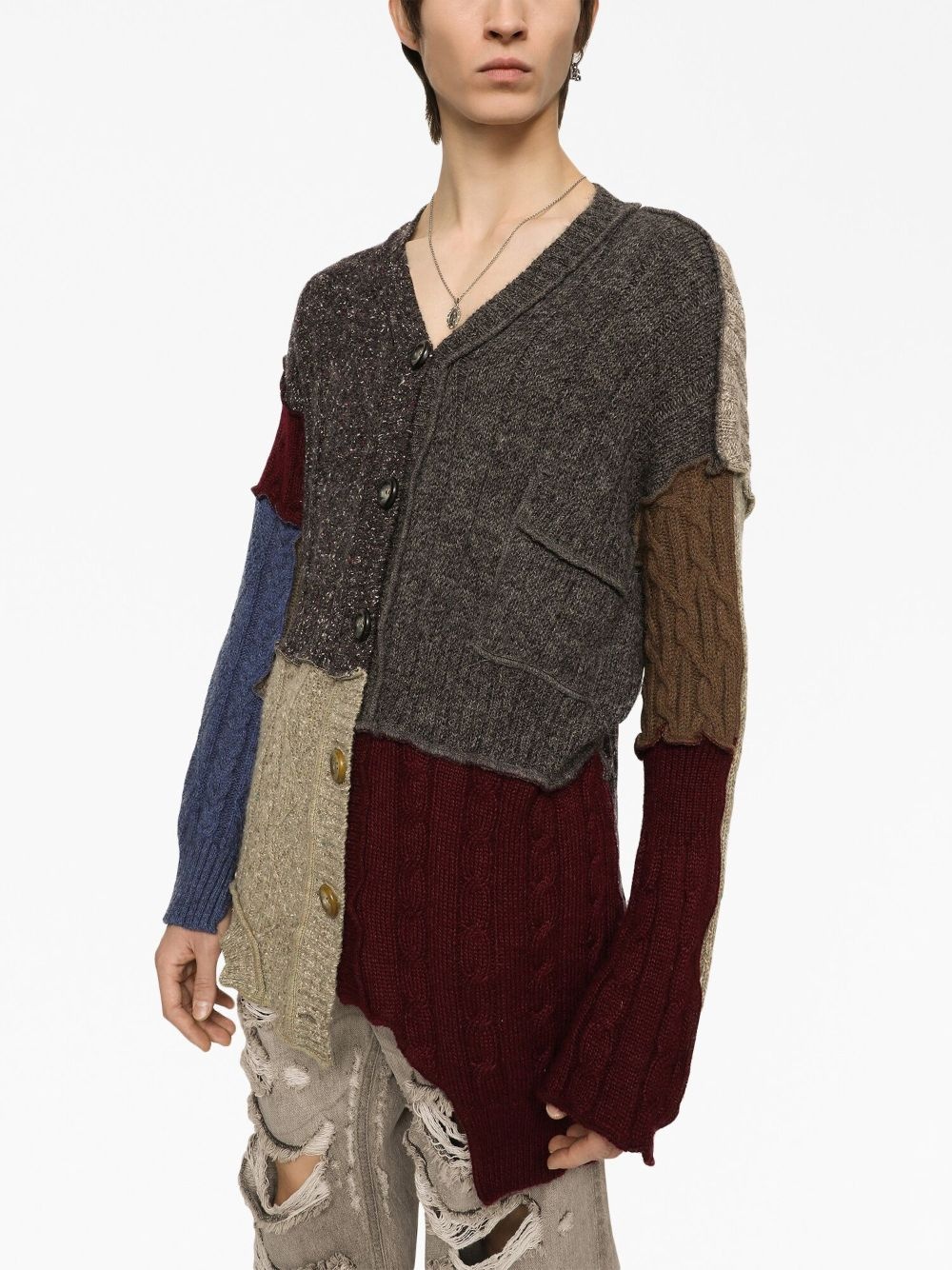 patchwork distressed cardigan - 5