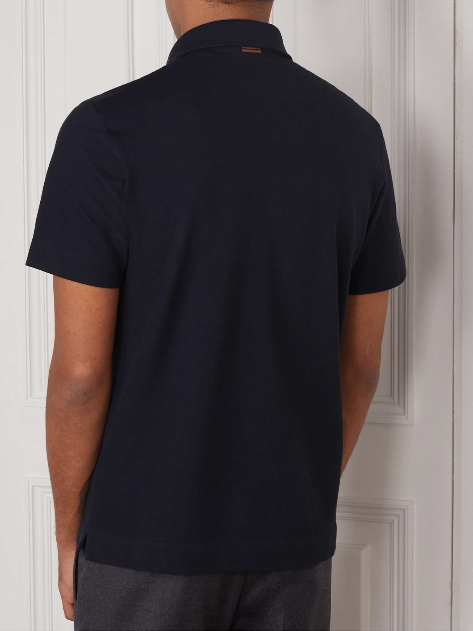 Leather-Trimmed Cotton-Piqué Polo Shirt - 9