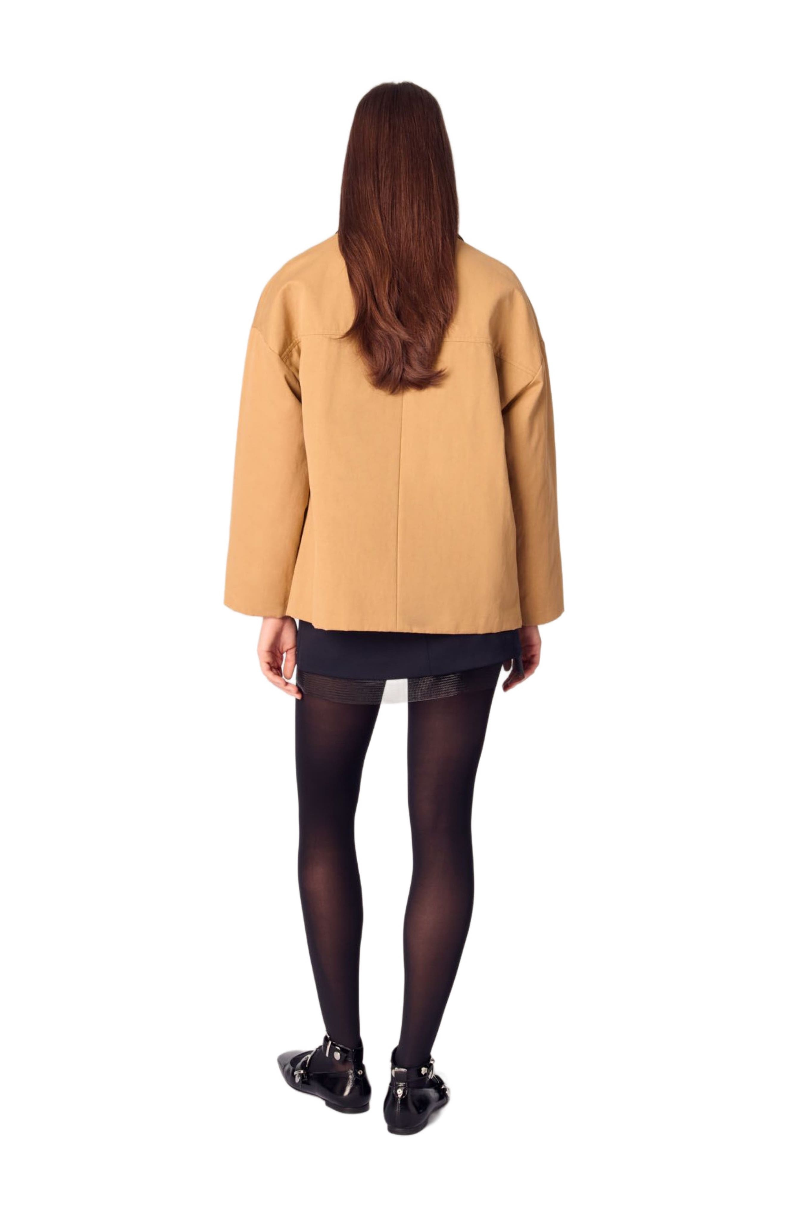 maje Cotton coat with leather collar in Beige at Nordstrom - 2