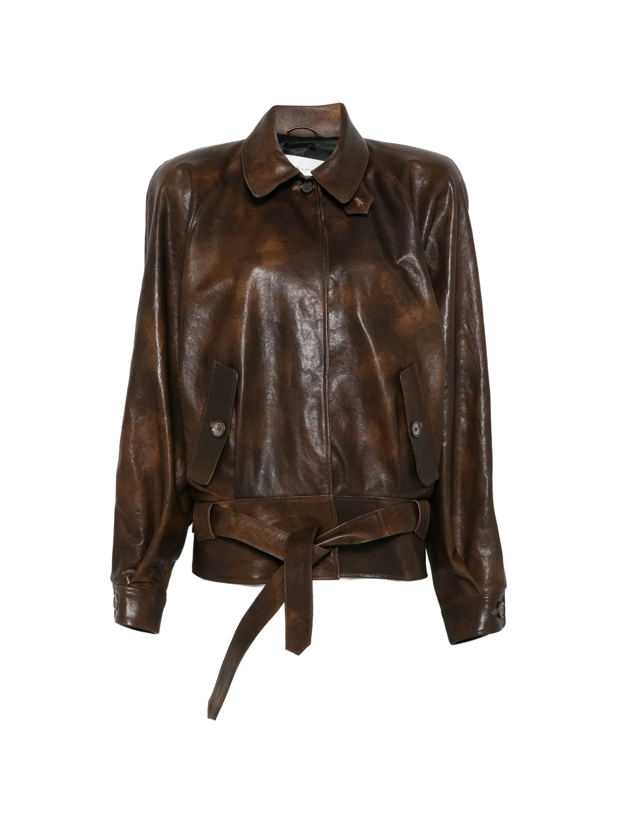 belted leather jacket - 1