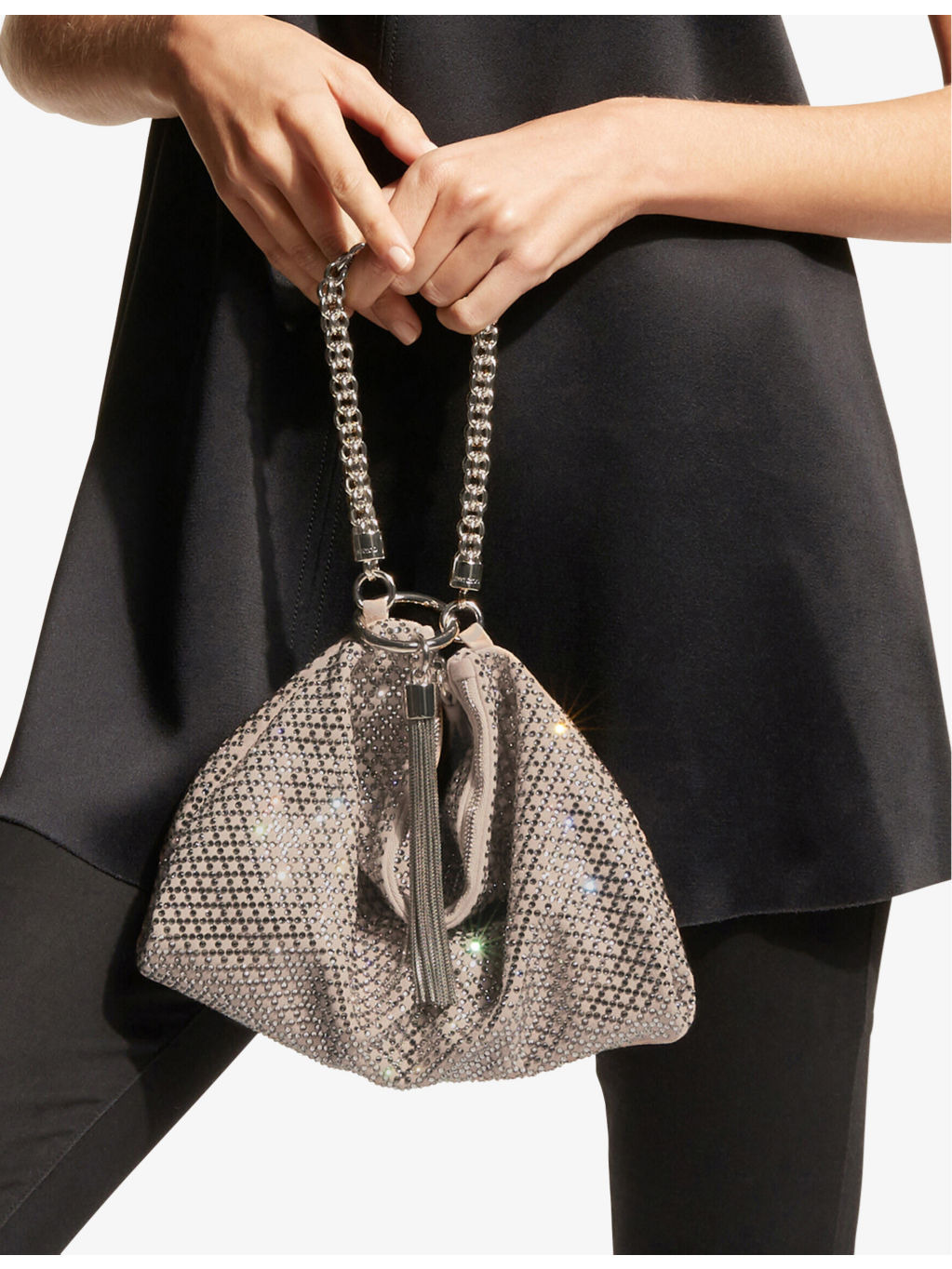 Callie medium crystal-embellished suede clutch bag - 2