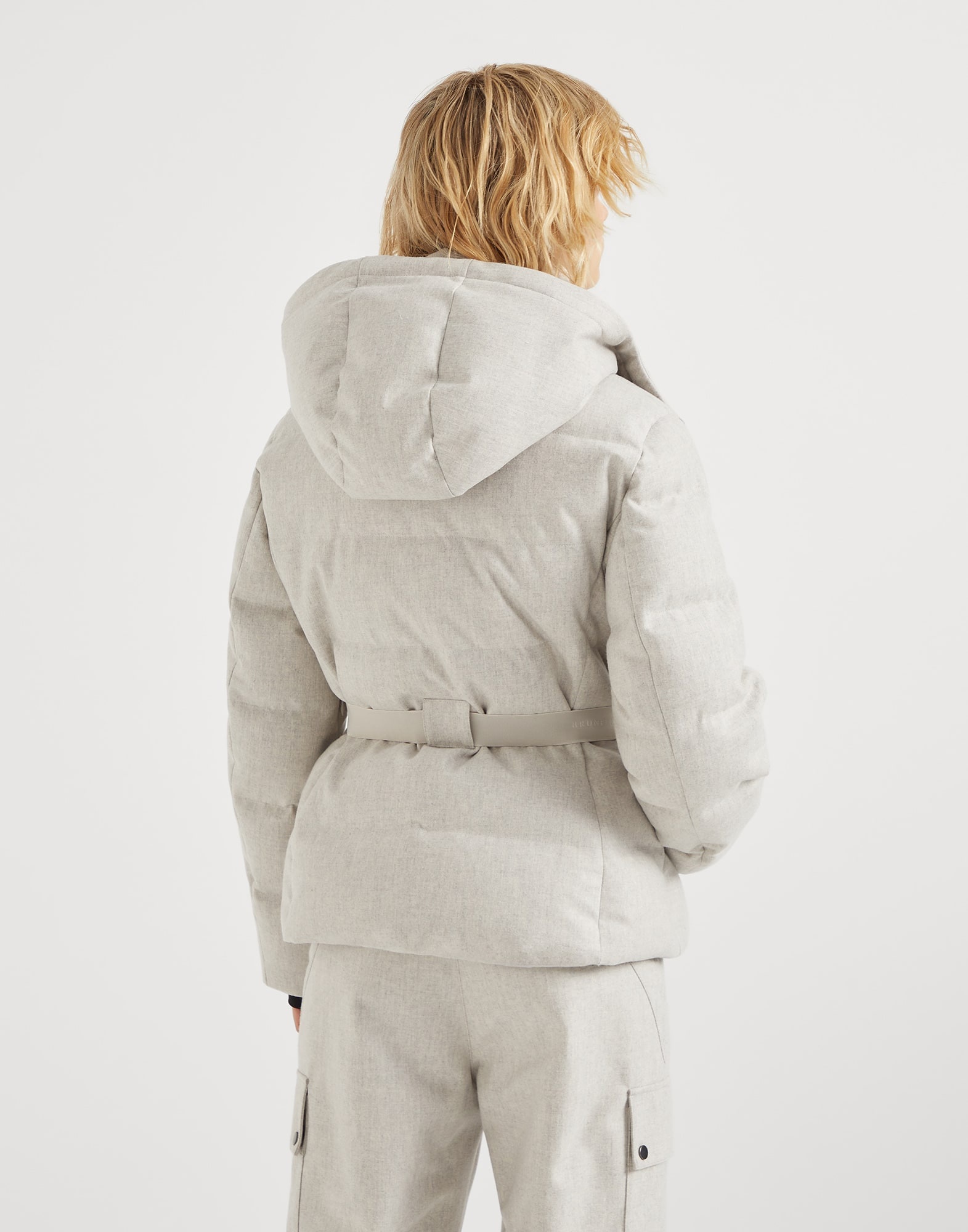 Bonded virgin wool flannel mountain down jacket with detachable hood and precious zip detail - 2
