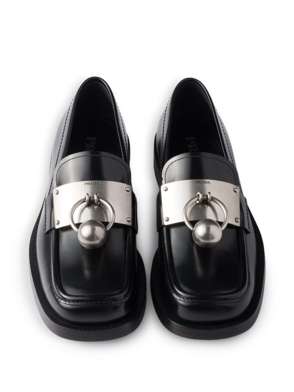 metal-ornament leather loafers - 4