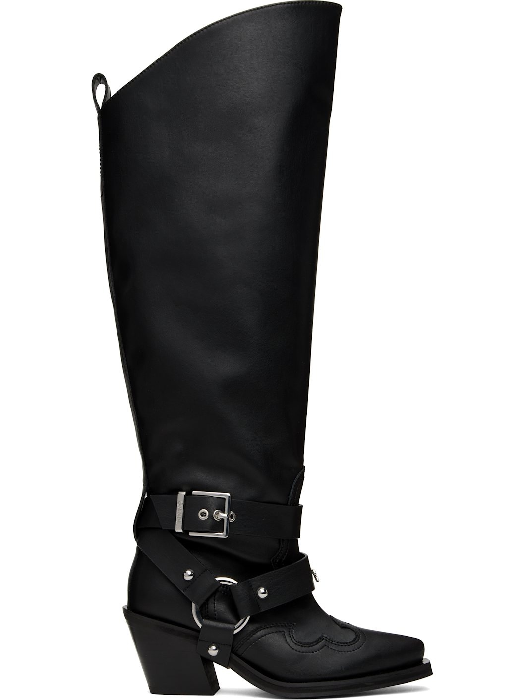 Black High Shaft Embroidered Western Tall Boots - 1