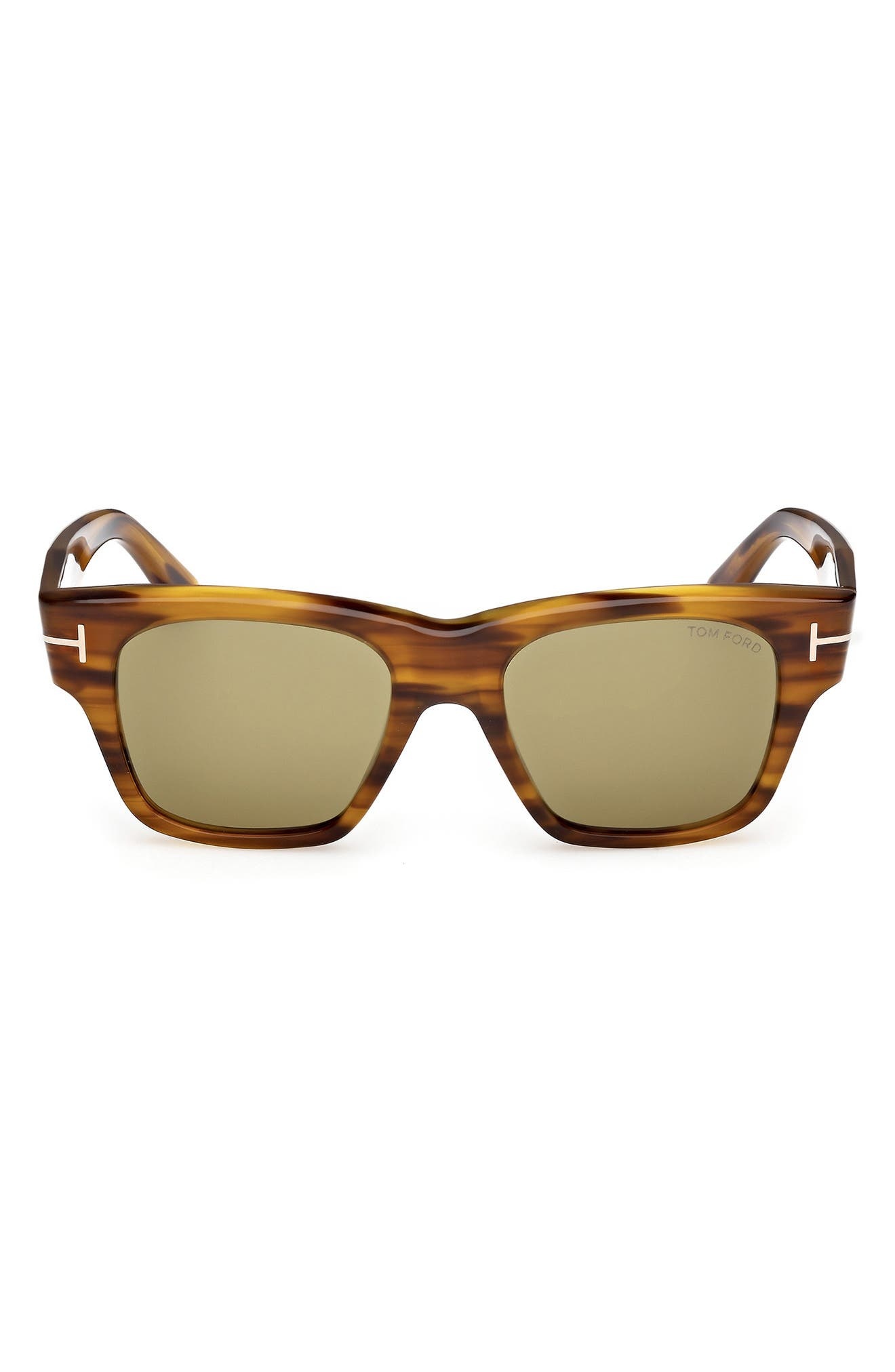 TOM FORD 53mm Square Sunglasses in Striped Brown Honey /Green at Nordstrom - 1