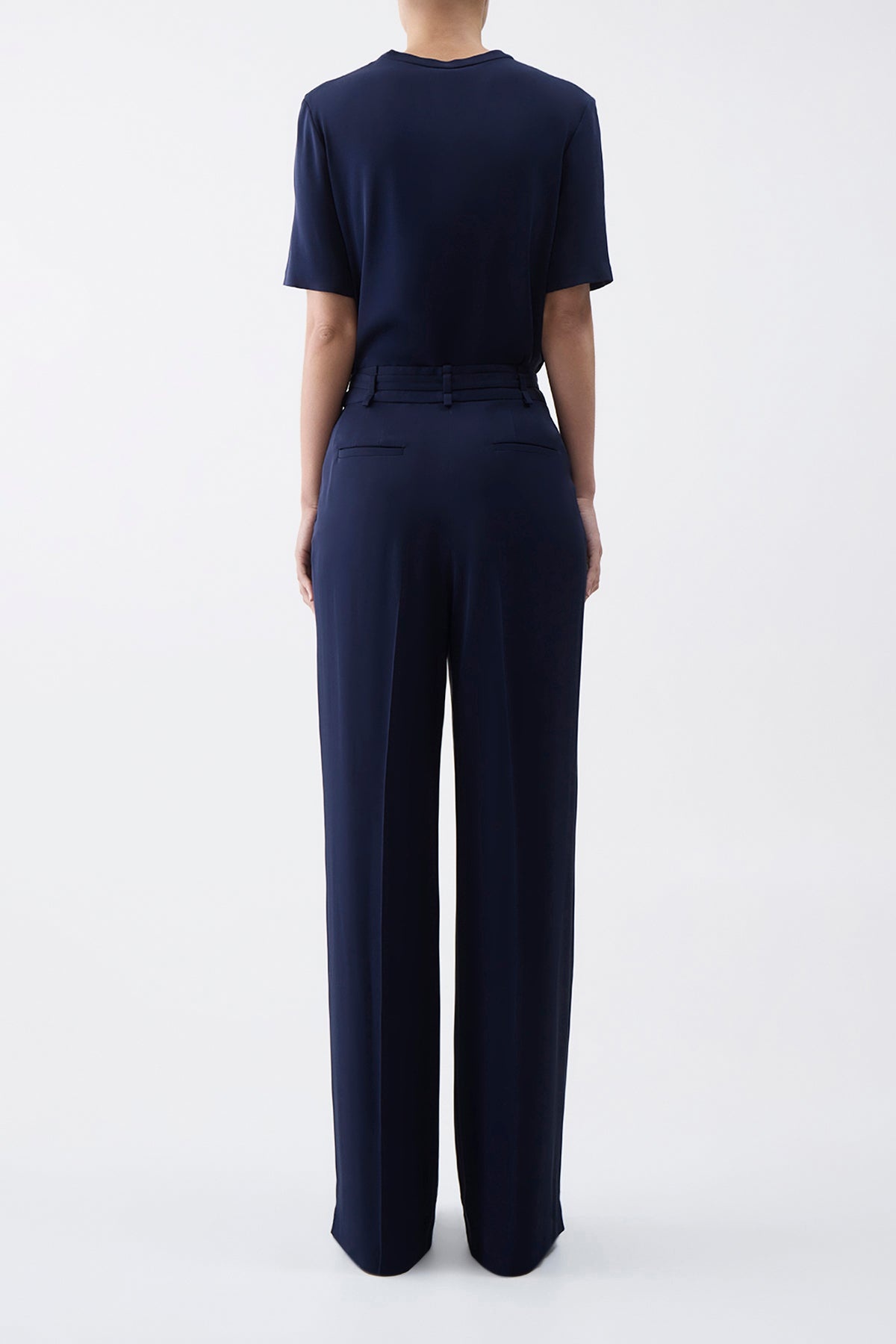 Maura Pant in Navy Silk Crepe - 4
