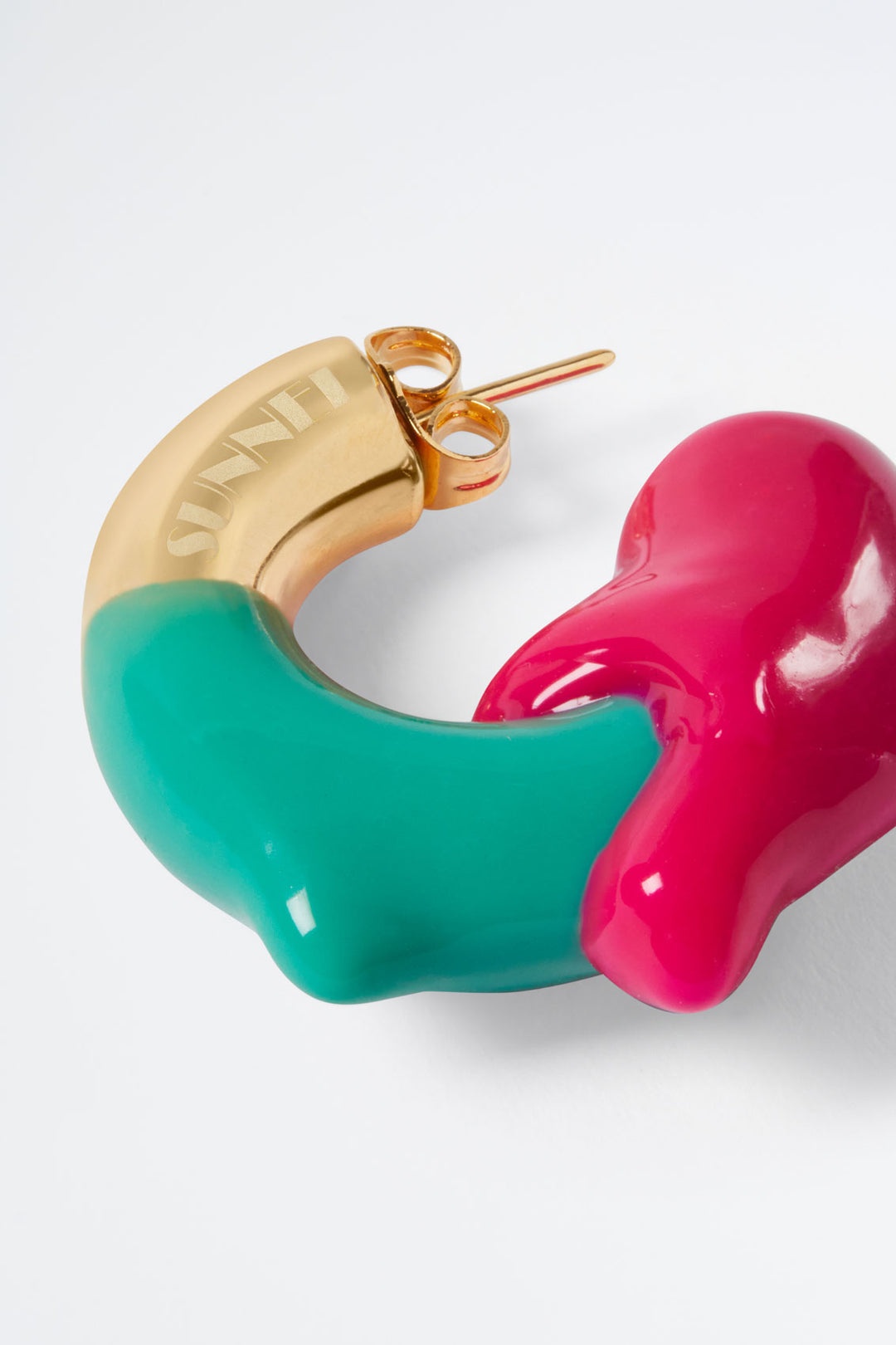CORAL GREEN & MAGENTA RUBBERIZED SMALL GOLD EARRINGS - 2