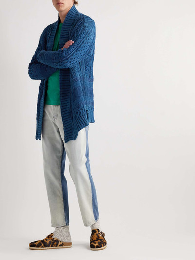 Greg Lauren Panelled Distressed Cable-Knit Cotton Cardigan outlook