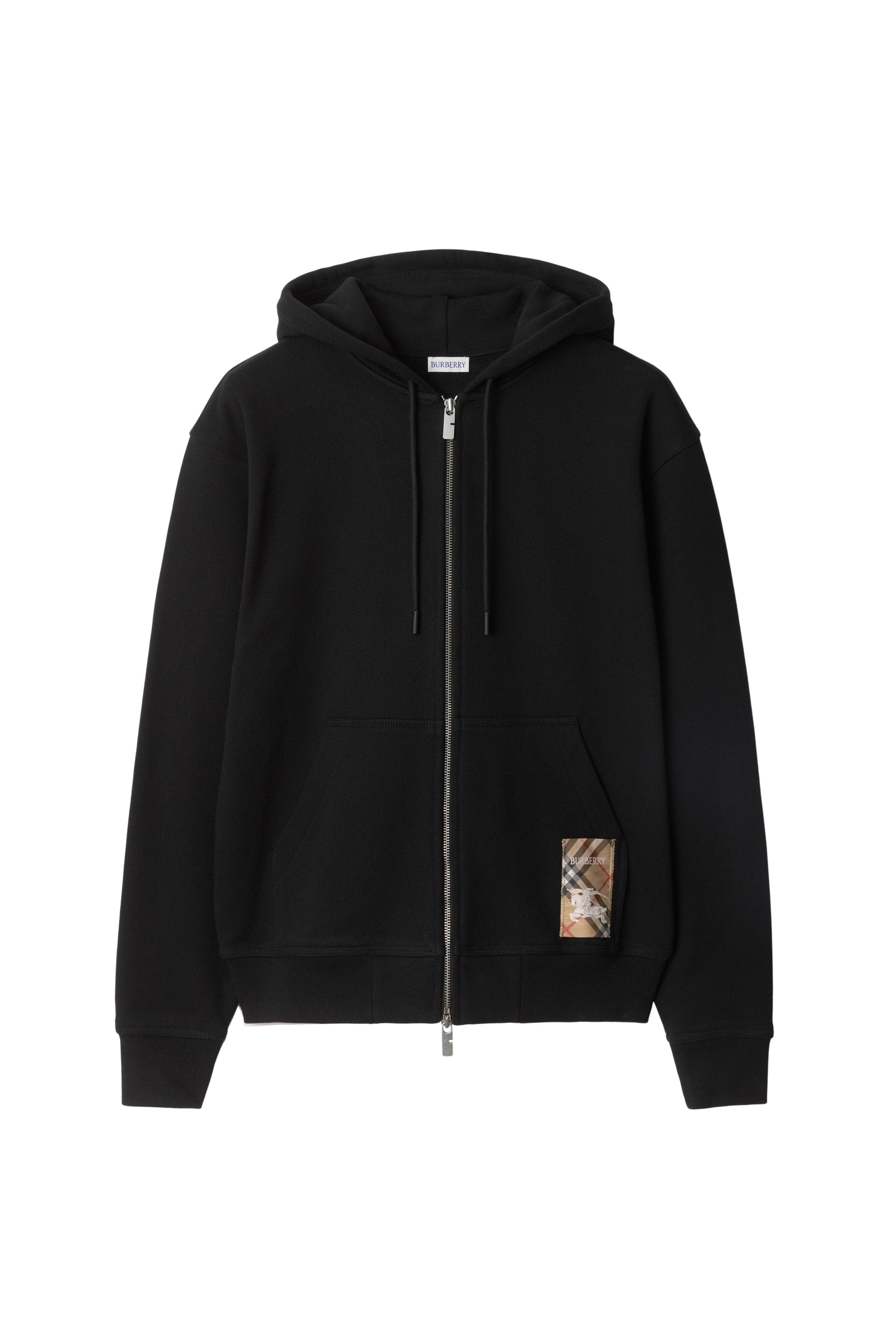 burberry Check Label Cotton Zip Hoodie in Black at Nordstrom - 3