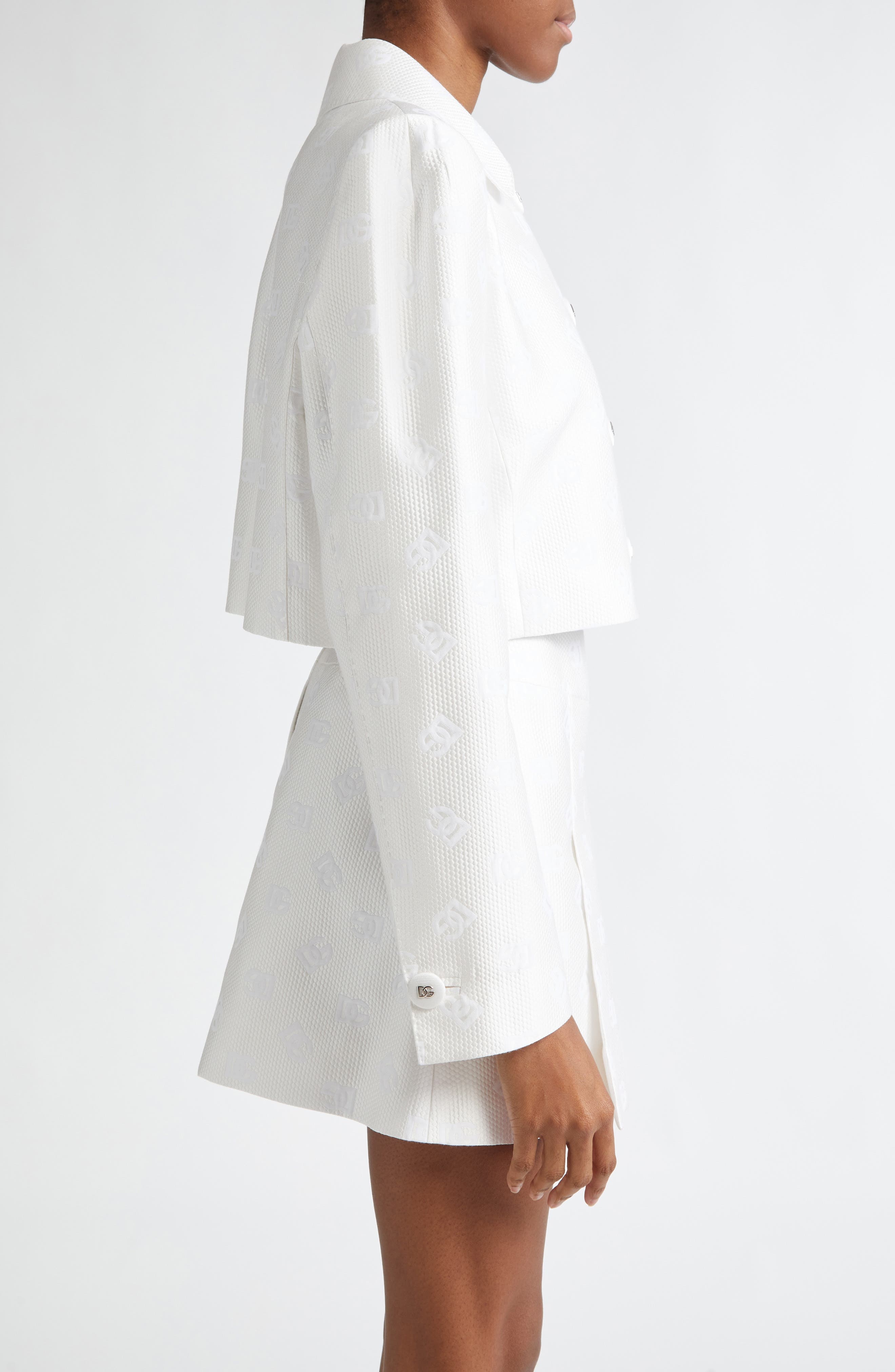 Dolce&Gabbana DG Logo Quilted Jacquard Crop Jacket in White at Nordstrom - 4