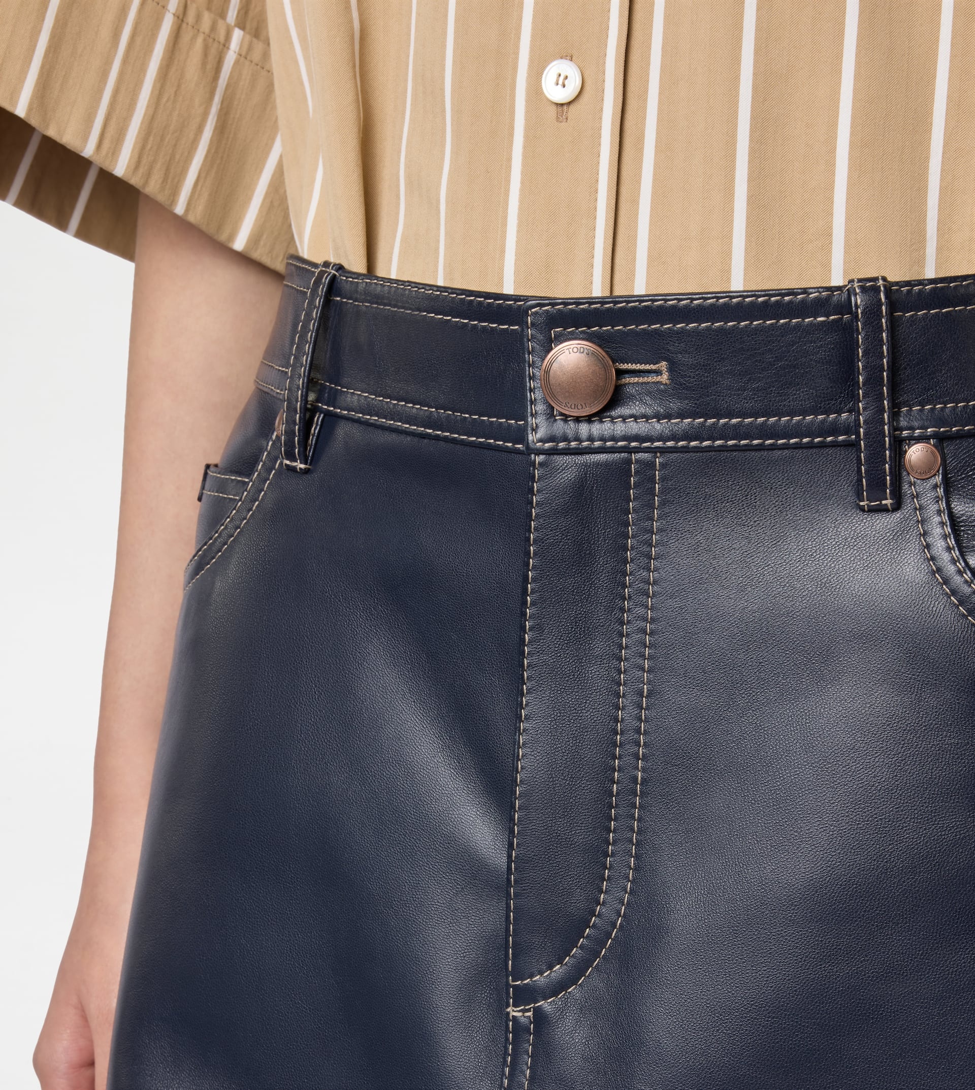 5-POCKET SKIRT IN LEATHER - BLUE - 3