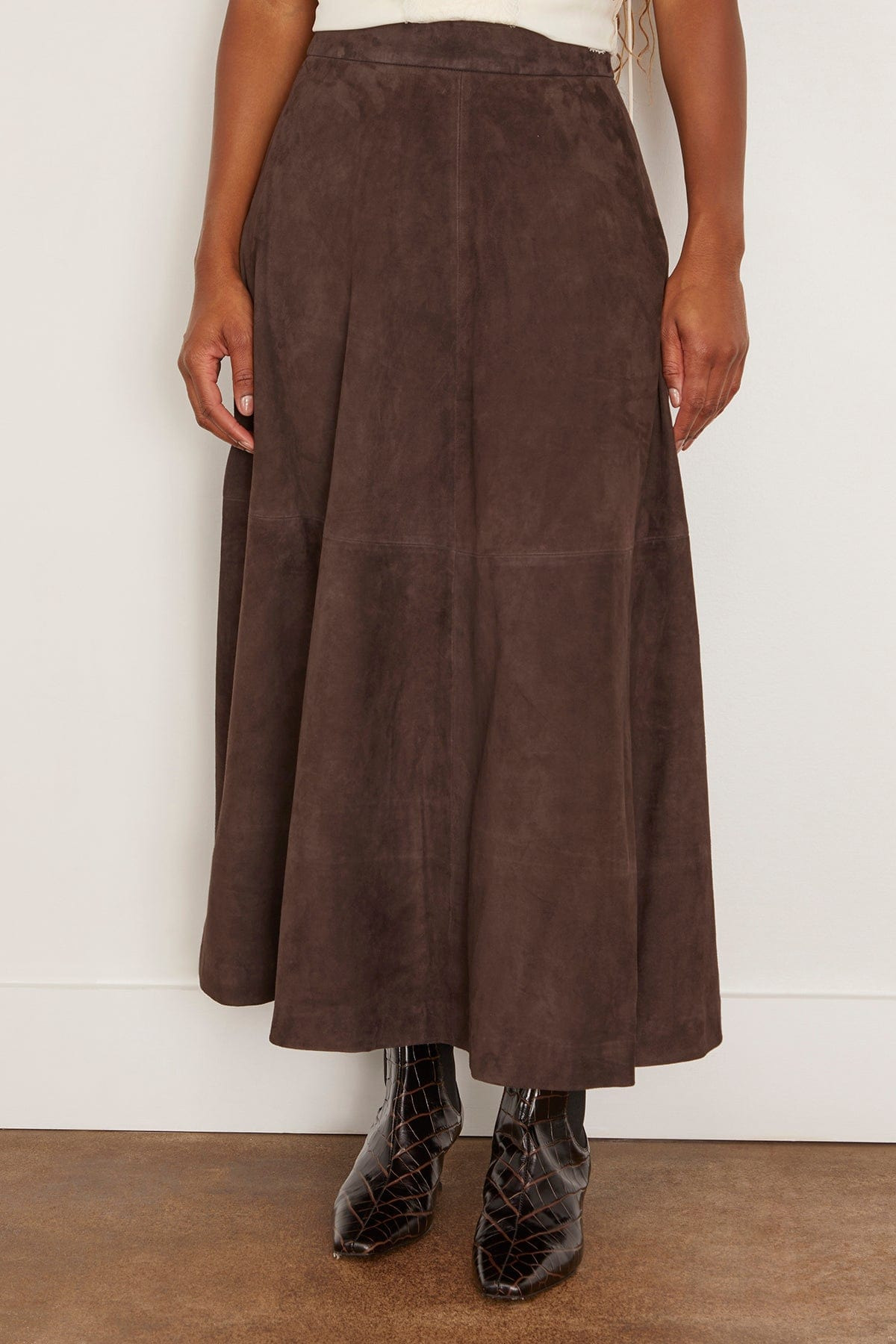A-Line Suede Skirt in Dark Chocolate - 3