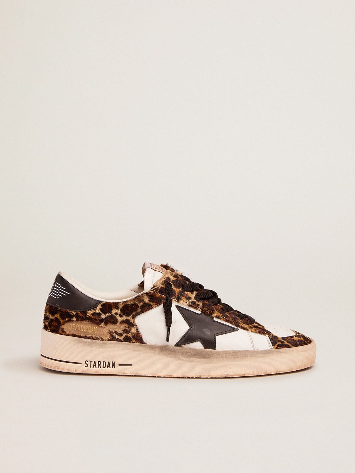 Golden Goose Stardan sneakers in leopard-print pony skin and black star |  REVERSIBLE