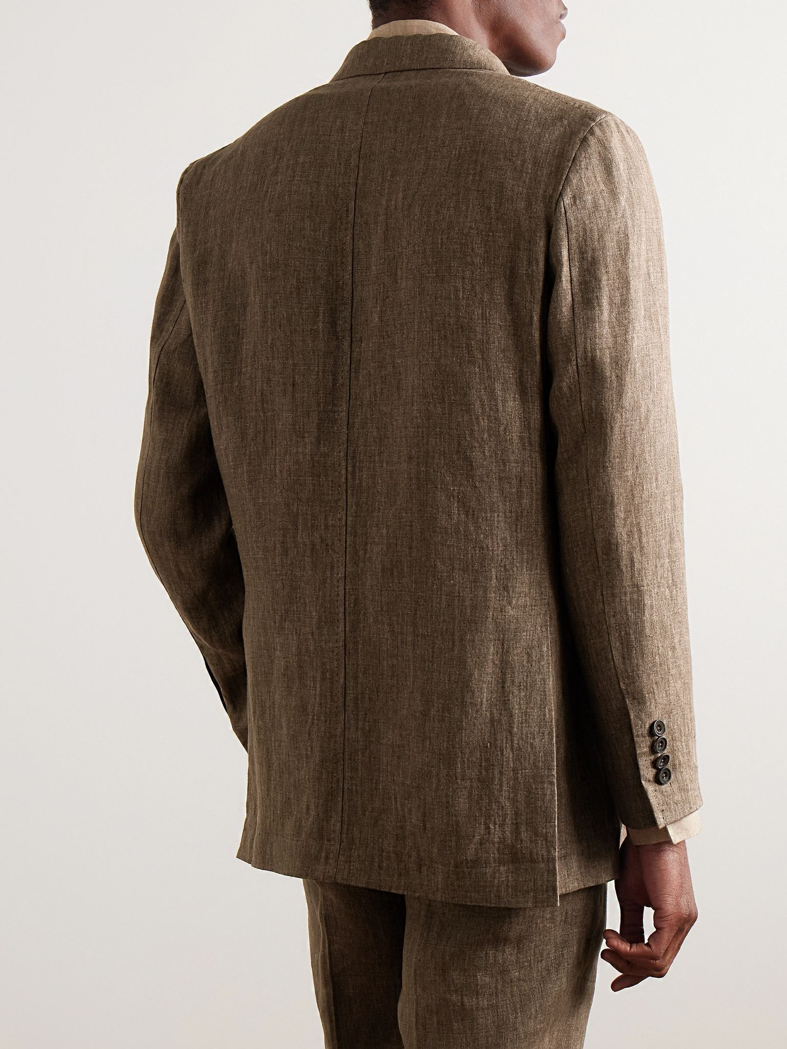 Unstructured Double-Breasted Linen Suit Jacket Chocolate - 3