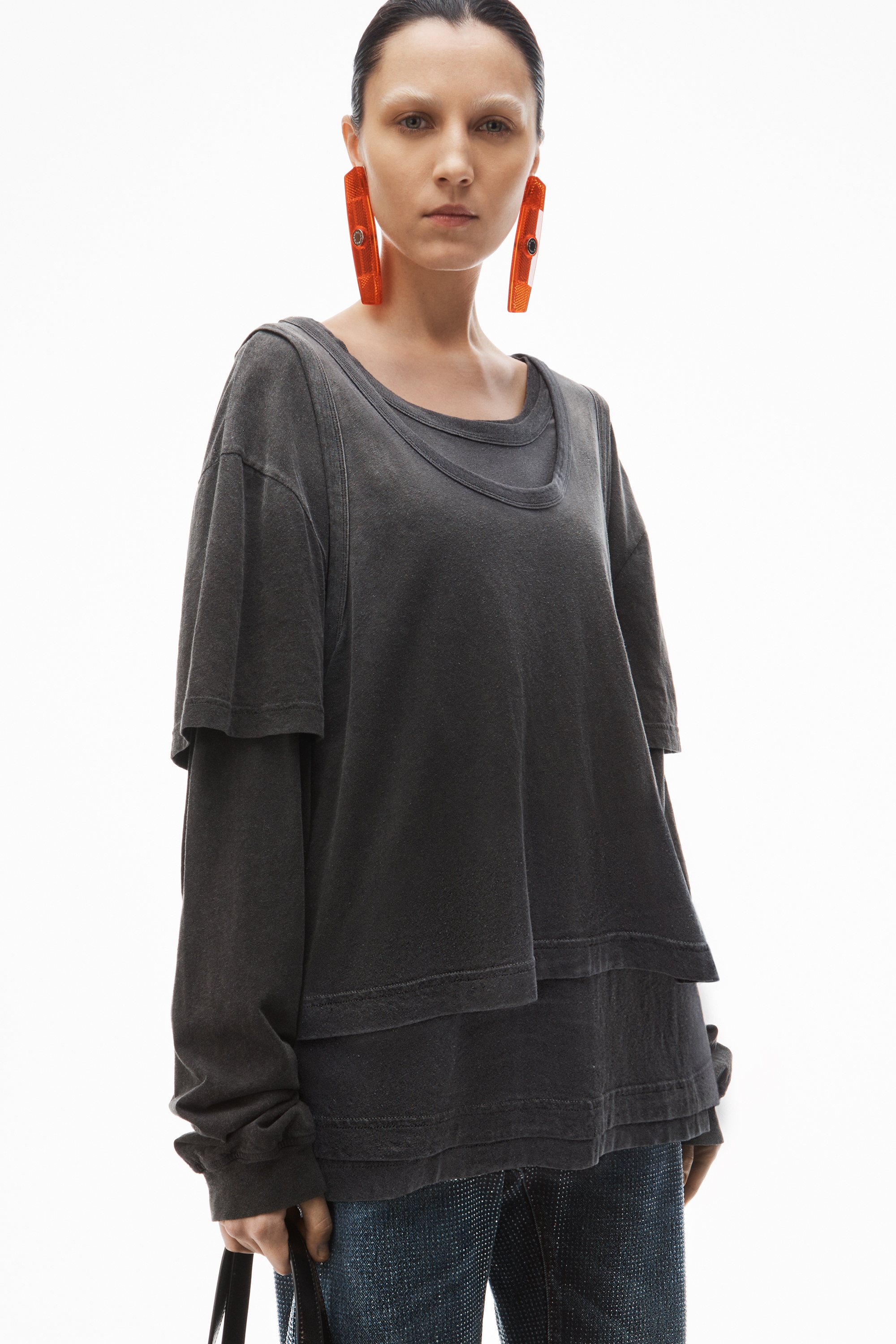 oversize triple-layer tee in cotton - 3