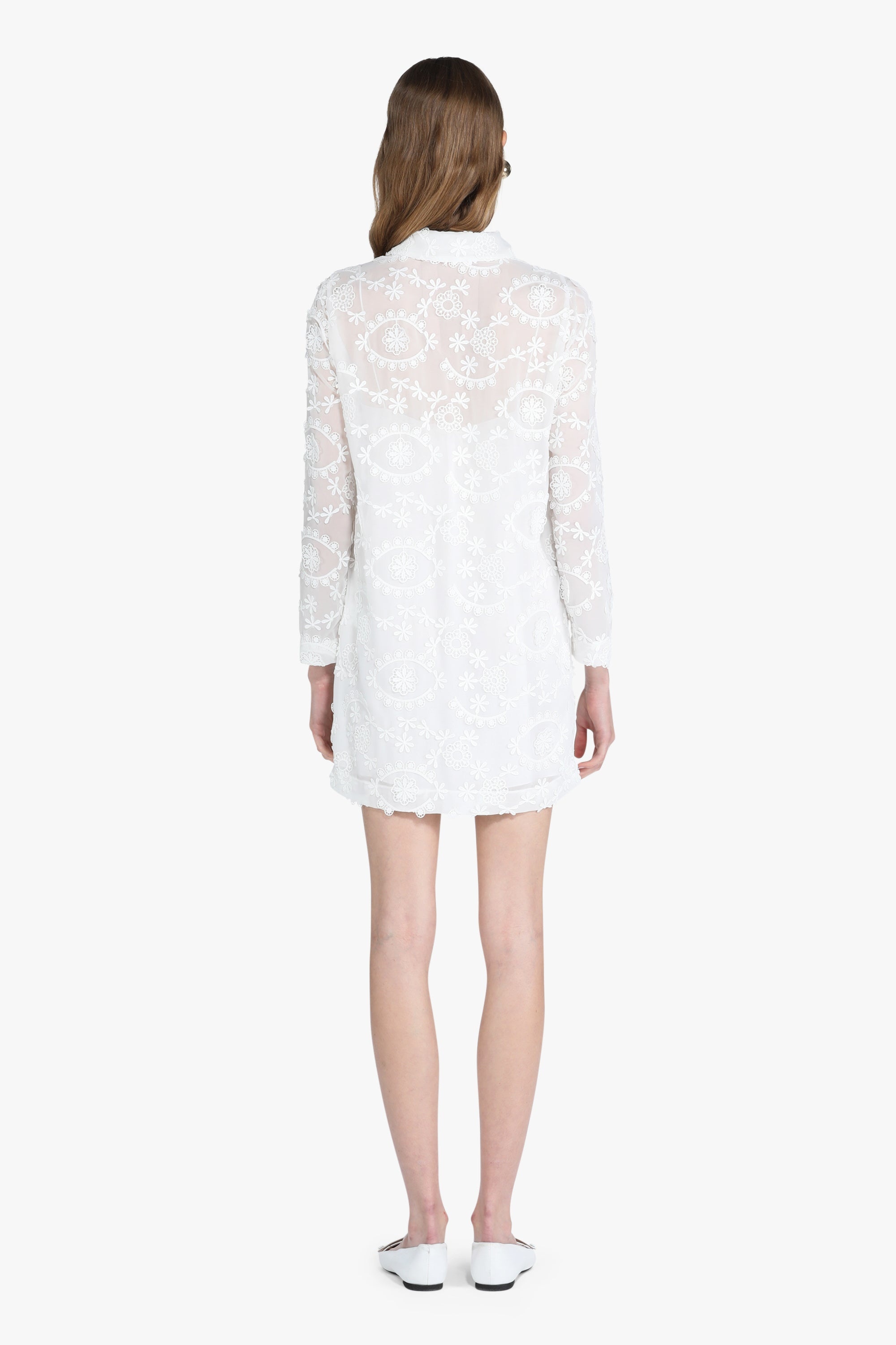 SEMI-SHEER LACE SHIRT DRESS - 2