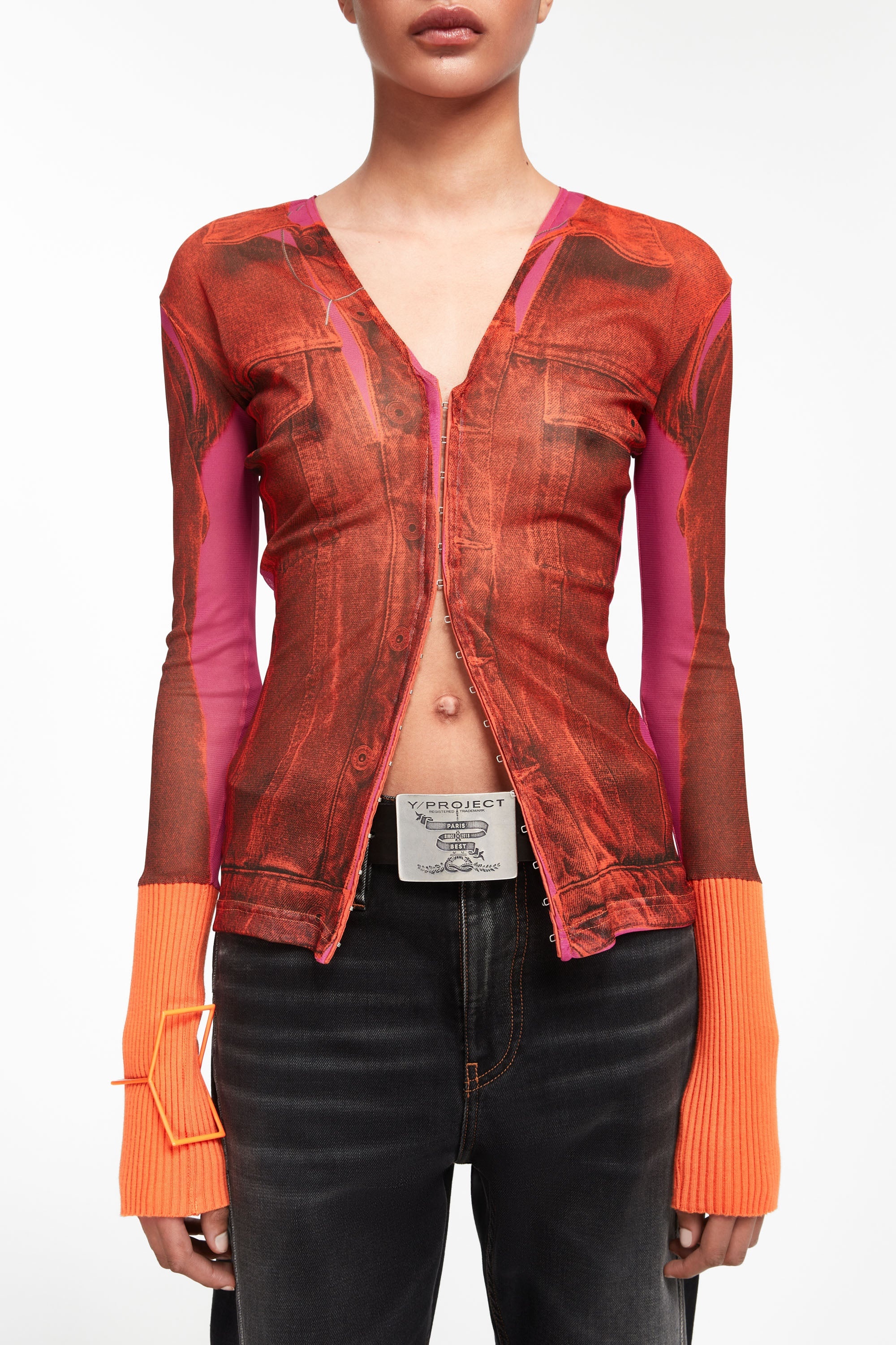 Trompe L'oeil Denim Hook and Eye Top - 1