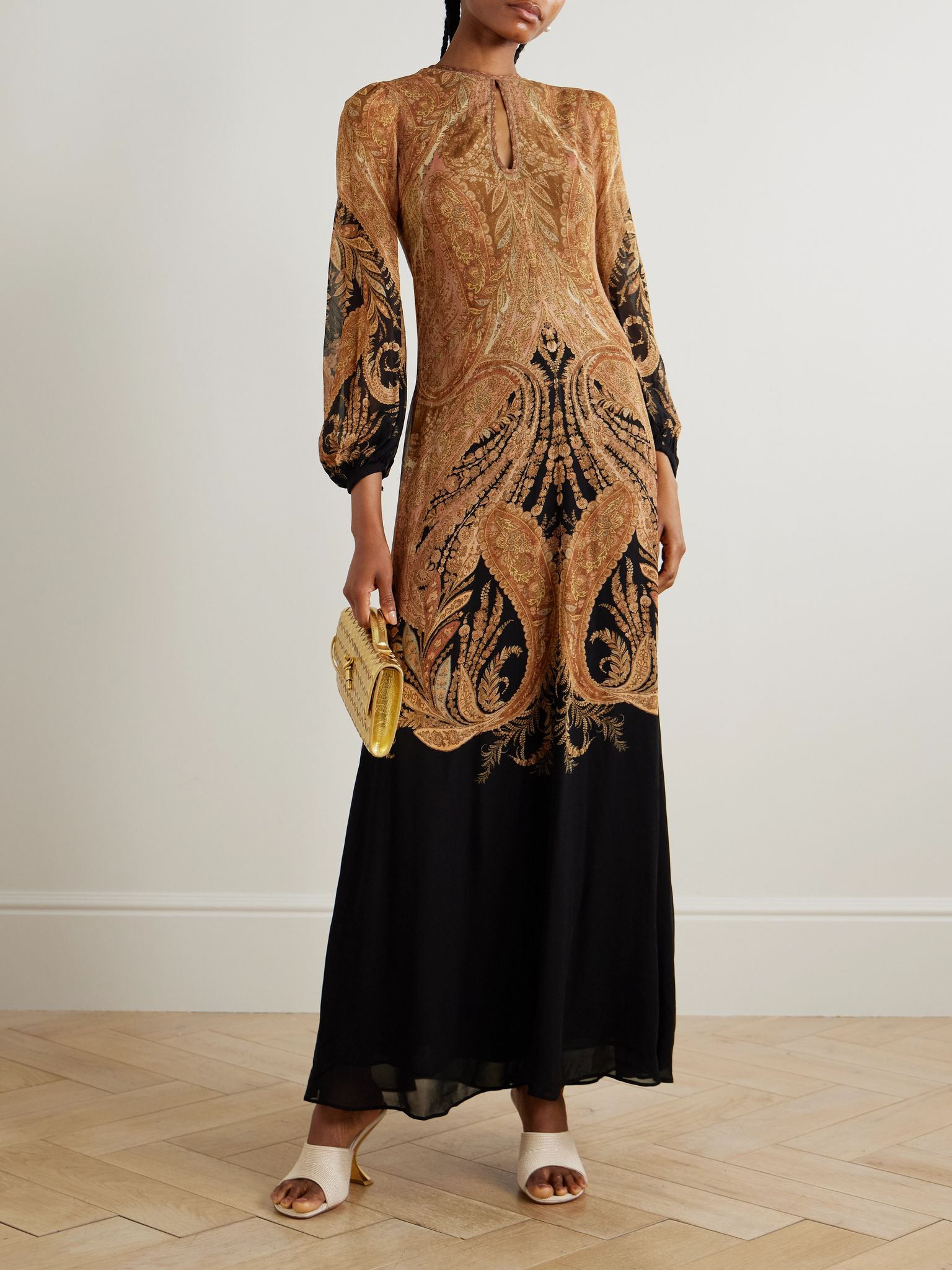 Hypnotic cape-effect paisley-print crepe de chine maxi dress Black - 5
