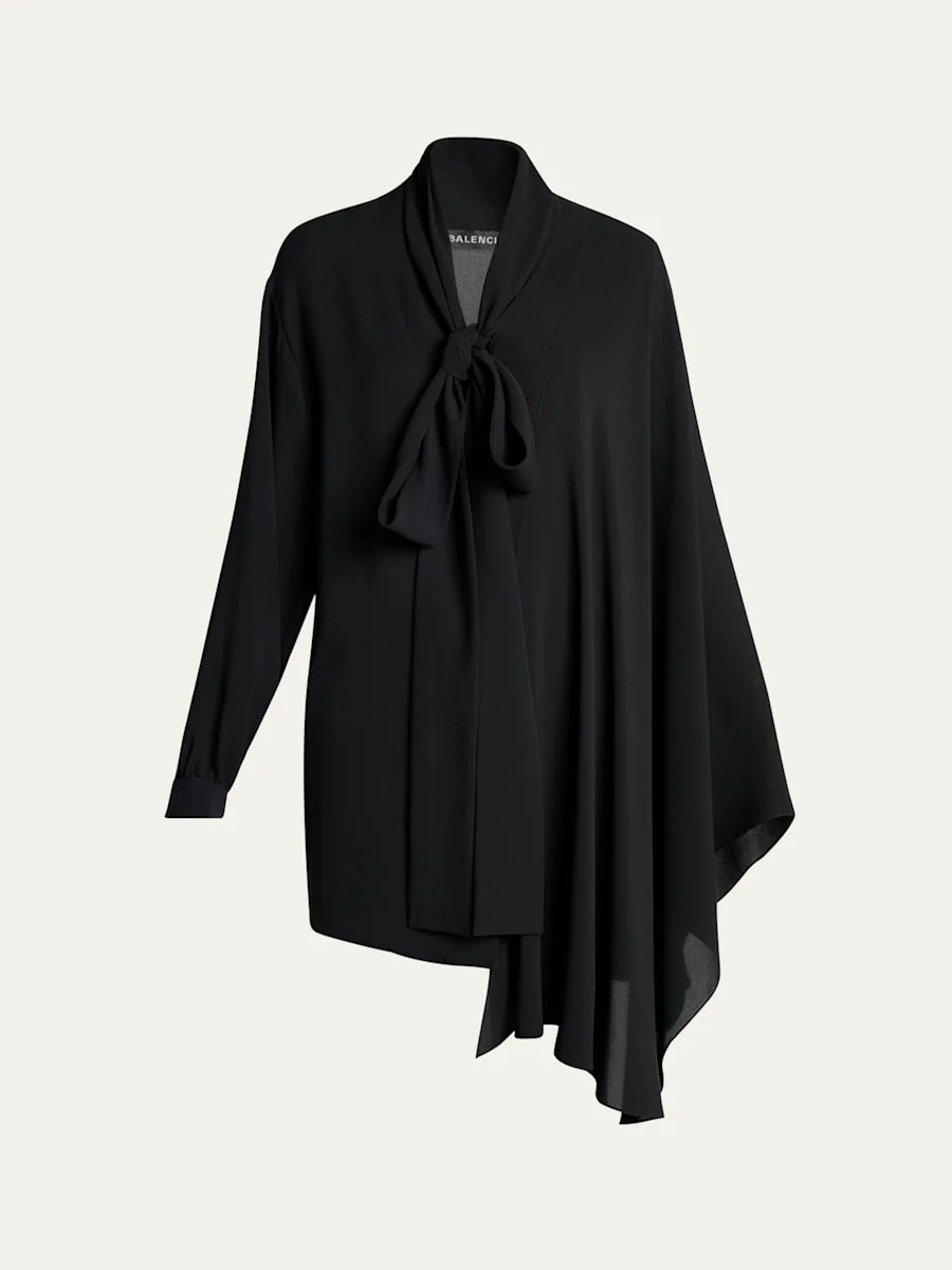 Long-Sleeve Silk Scarf Blouse - 1