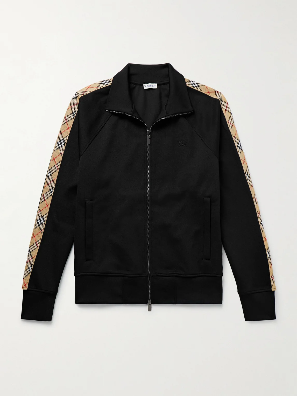 Checked Jacquard-Trimmed Logo-Embroidered Tech-Jersey Track Jacket - 1