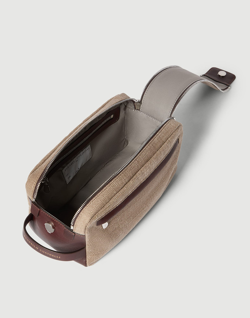 Water-resistant canvas and burnished calfskin beauty case with double zipper 5