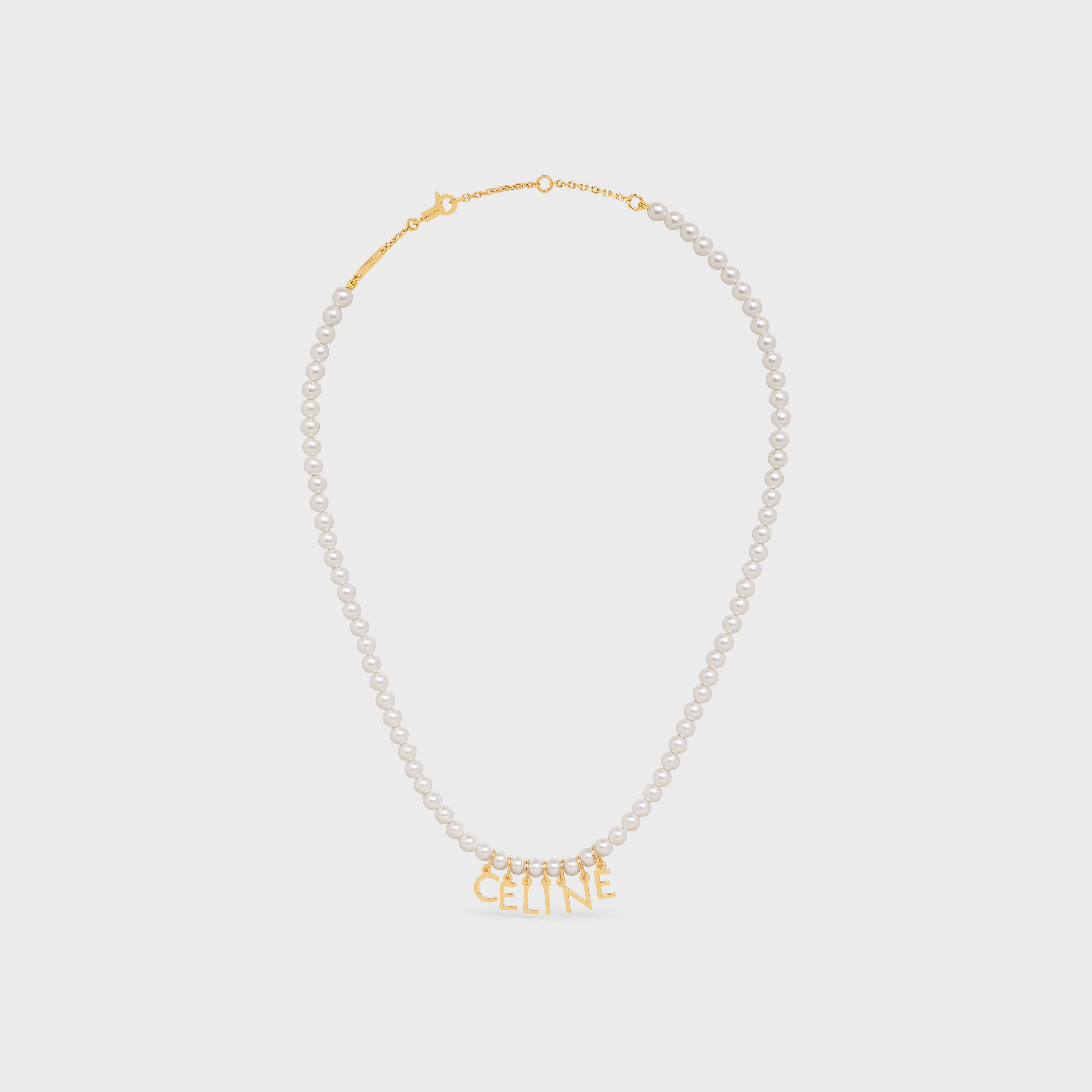 Celine Paris Pearl Necklace in Brass with Gold Finish and Glass Pearls - 1