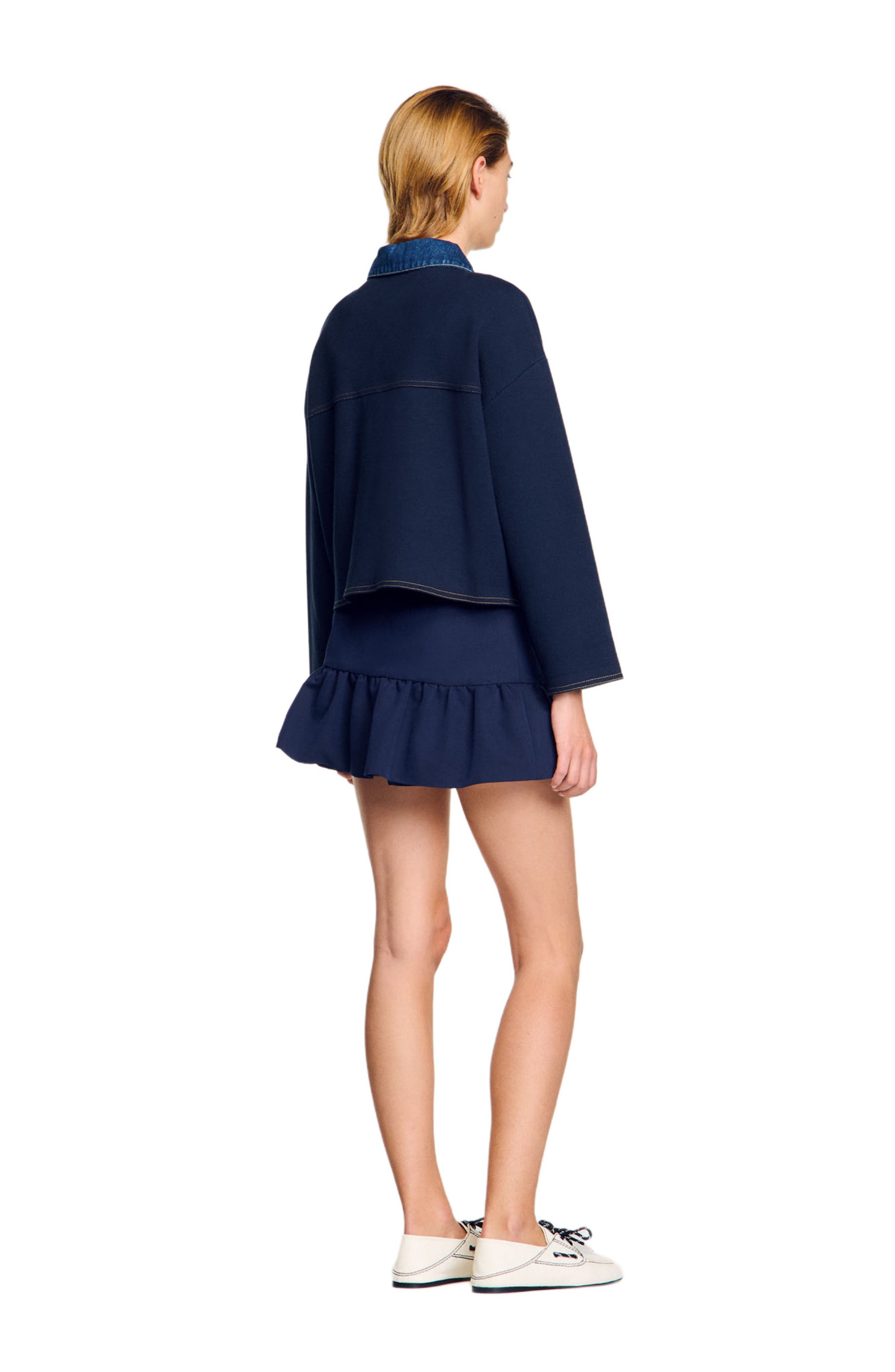 SANDRO Denim detail cardigan in Navy Blue at Nordstrom - 2