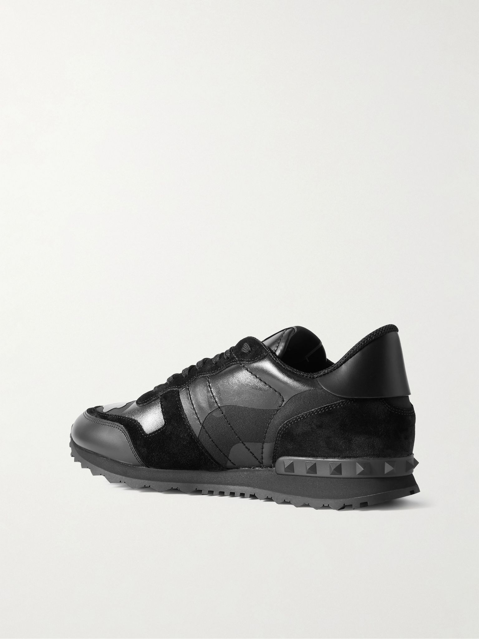 Rockrunner Studded Leather, Suede and Canvas Sneakers Black - 4