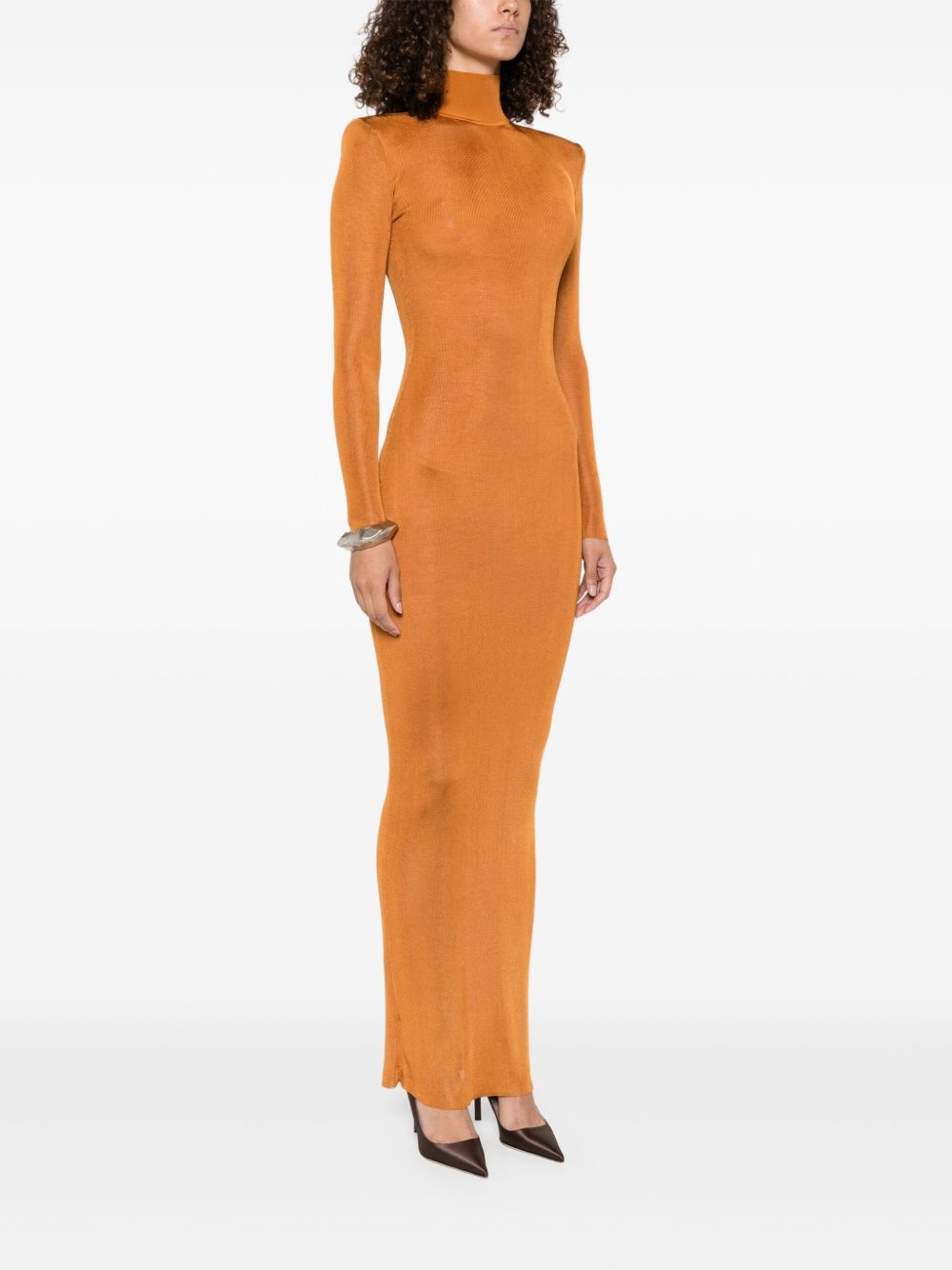 high-neck long-sleeve dress - 3