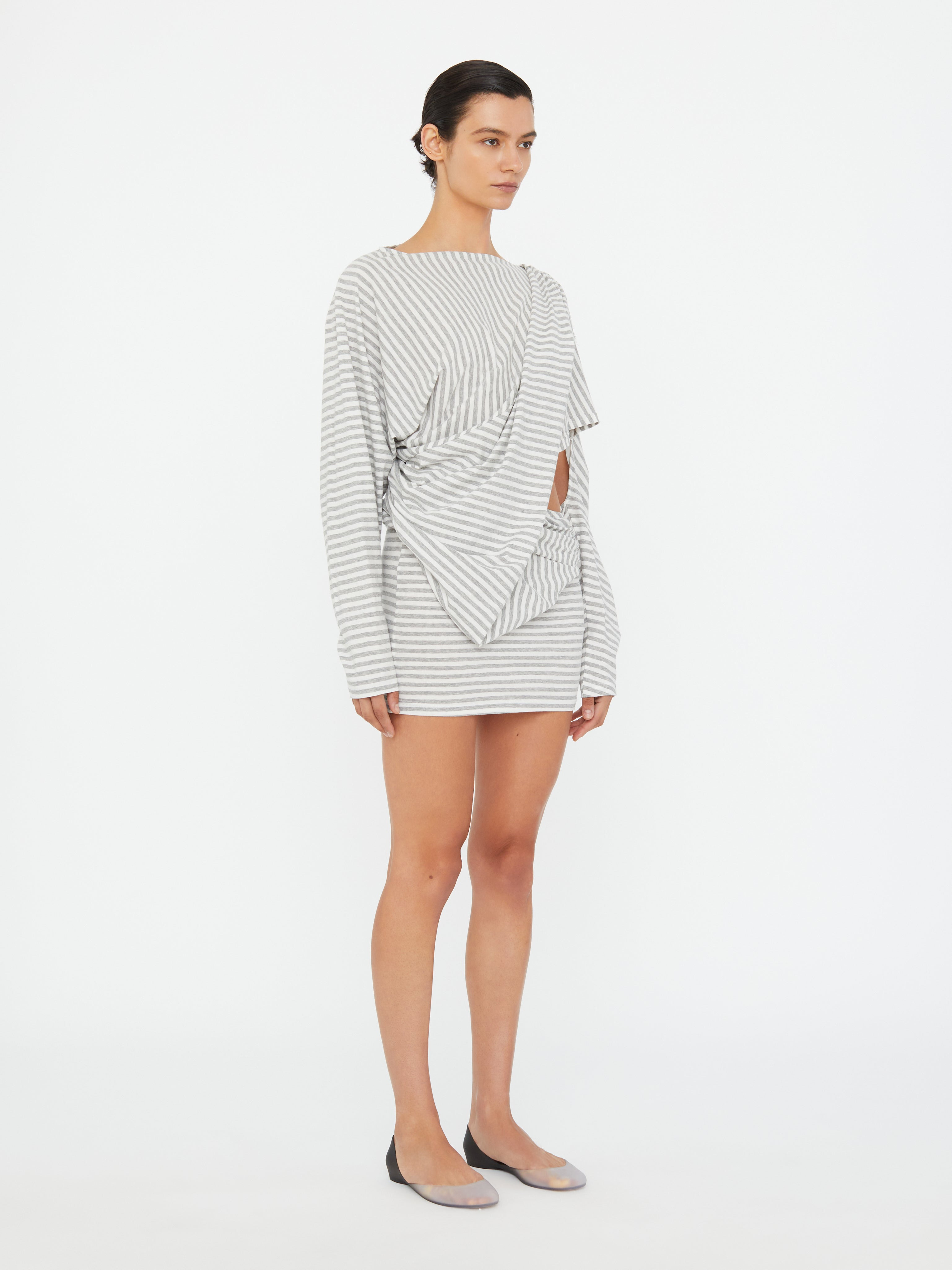 Aiba Draped Cotton Jersey Long Sleeve Dress - 2