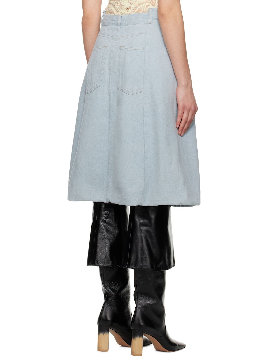 Blue Cocoon Detail Denim Midi Skirt - 3