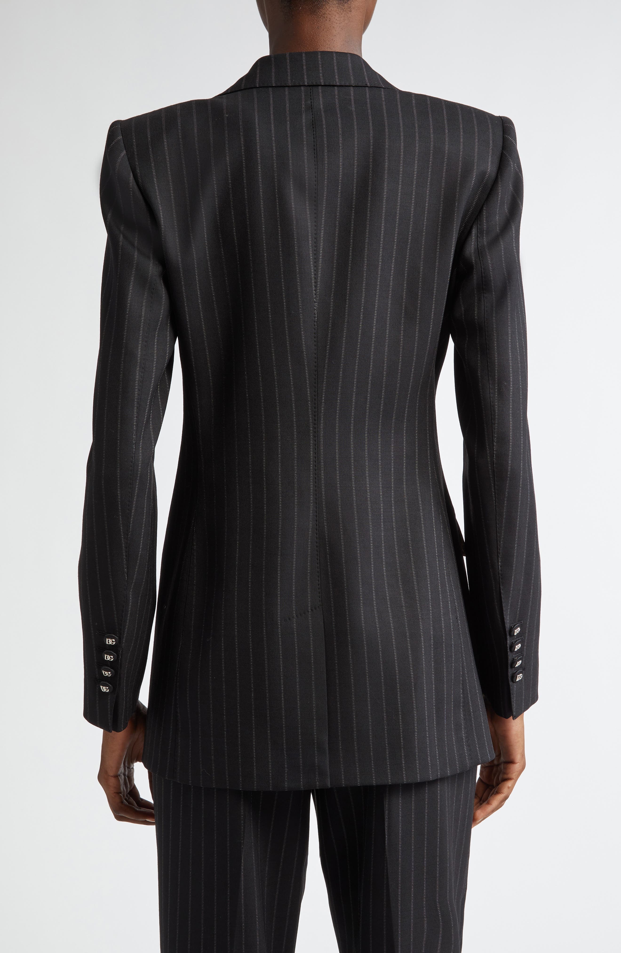 Dolce&Gabbana Pinstripe Stretch Virgin Wool Jacket in Black at Nordstrom - 3