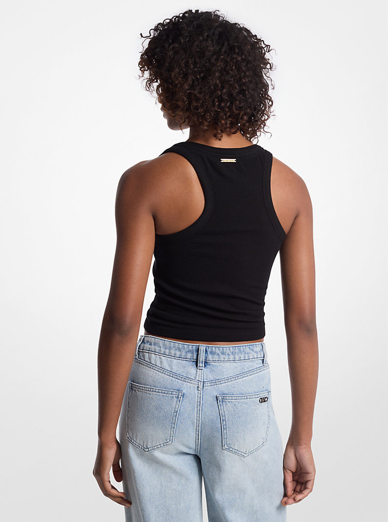 MICHAEL KORS Tie-Front Ribbed Stretch Knit Tank Top outlook