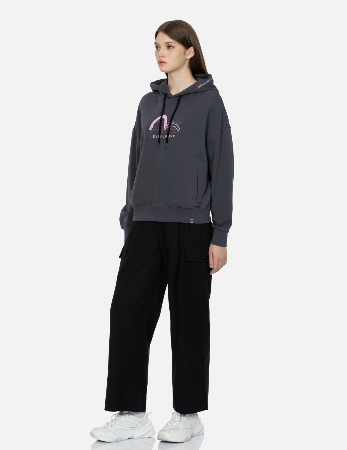 Seagull Print and Slogan Embroidery Oversized Hoodie - 3