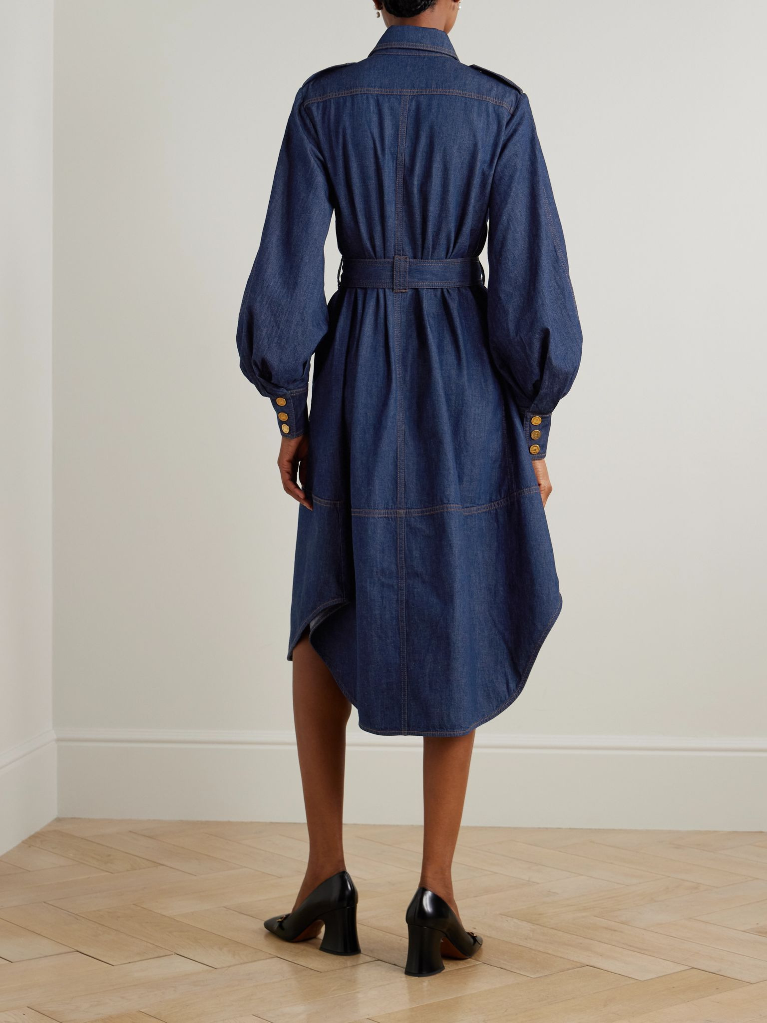 Denim midi shirt dress Dark denim - 3
