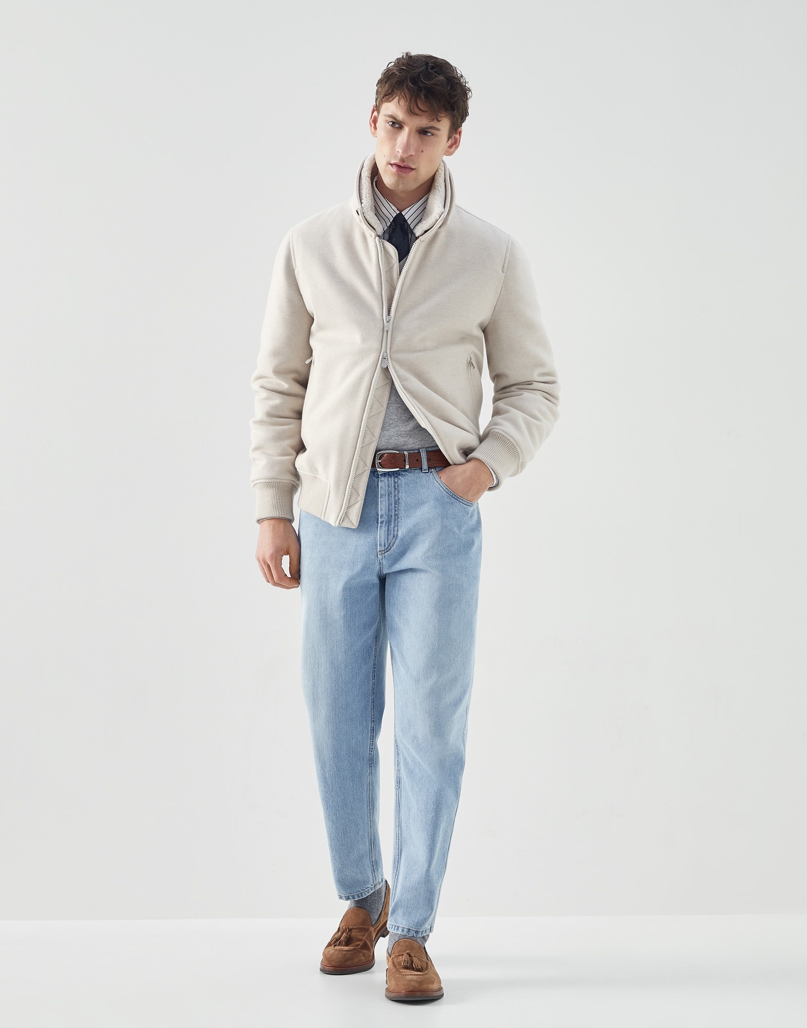 Striped poplin basic fit shirt with button-down collar - 5
