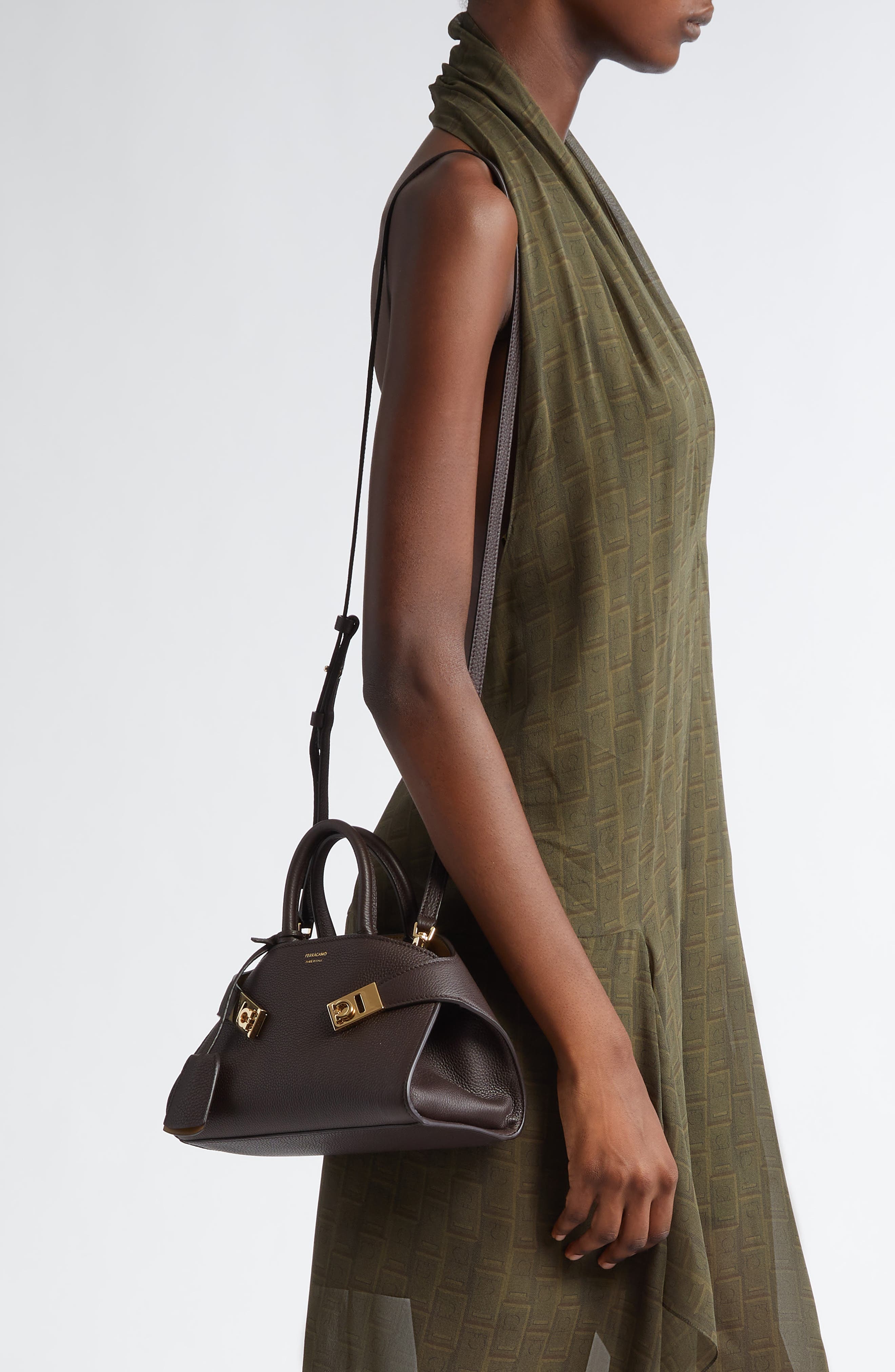 FERRAGAMO Mini Hug Soft Leather Top Handle Bag in Testa Di Moro at Nordstrom - 2