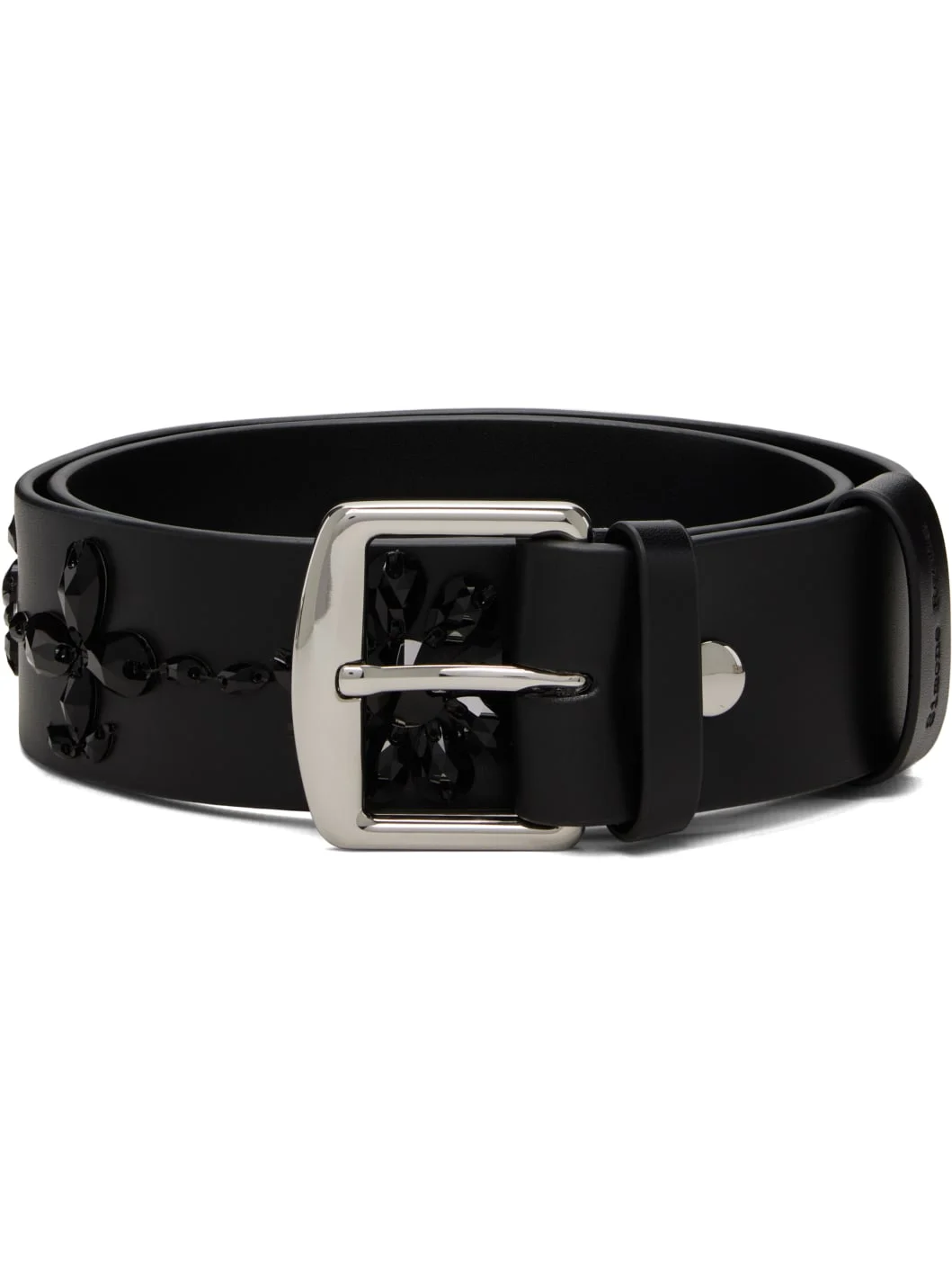Black Embellished Leather Belt - 1