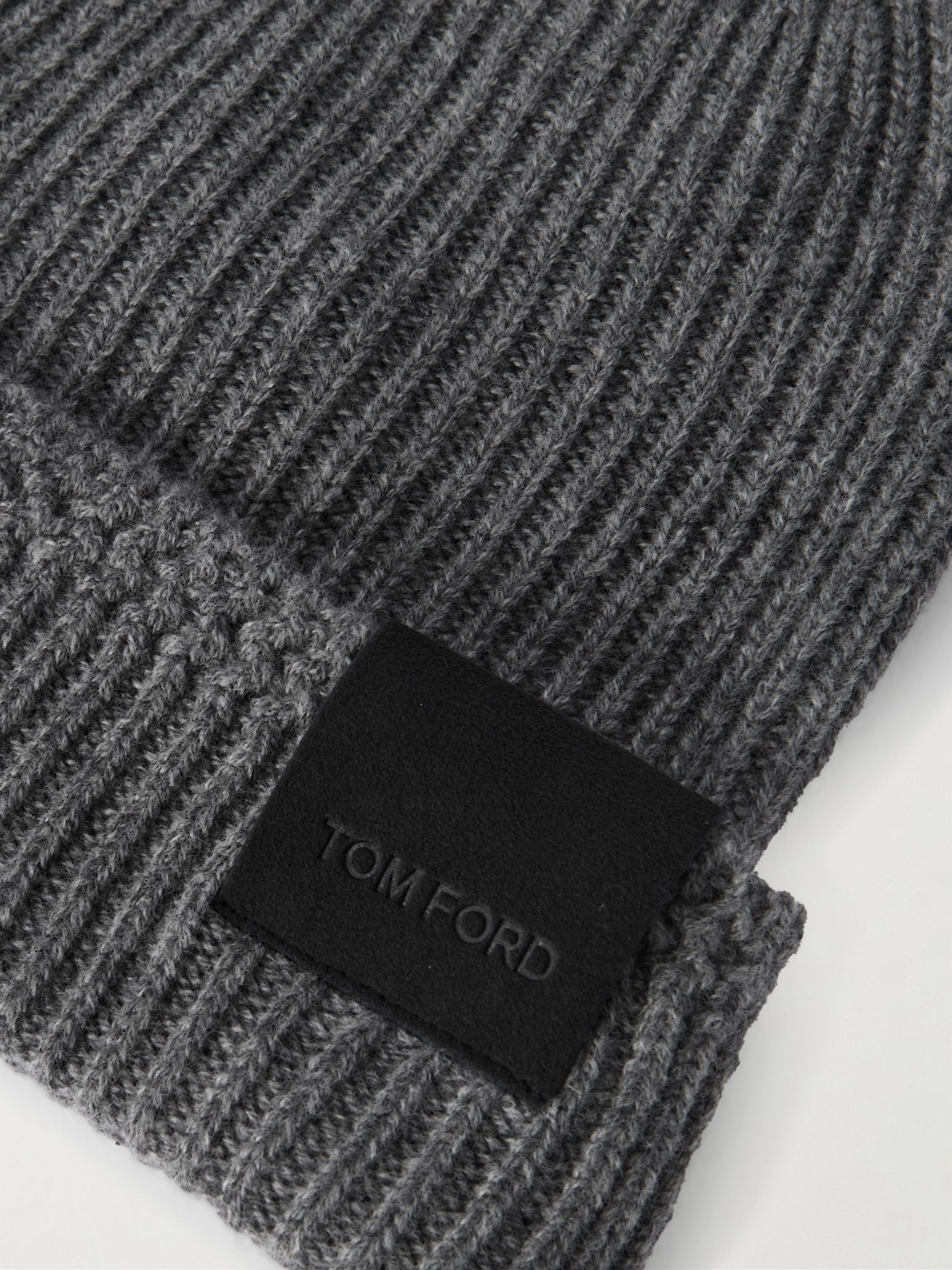 Logo-Appliquéd Ribbed Cashmere Beanie Gray - 3