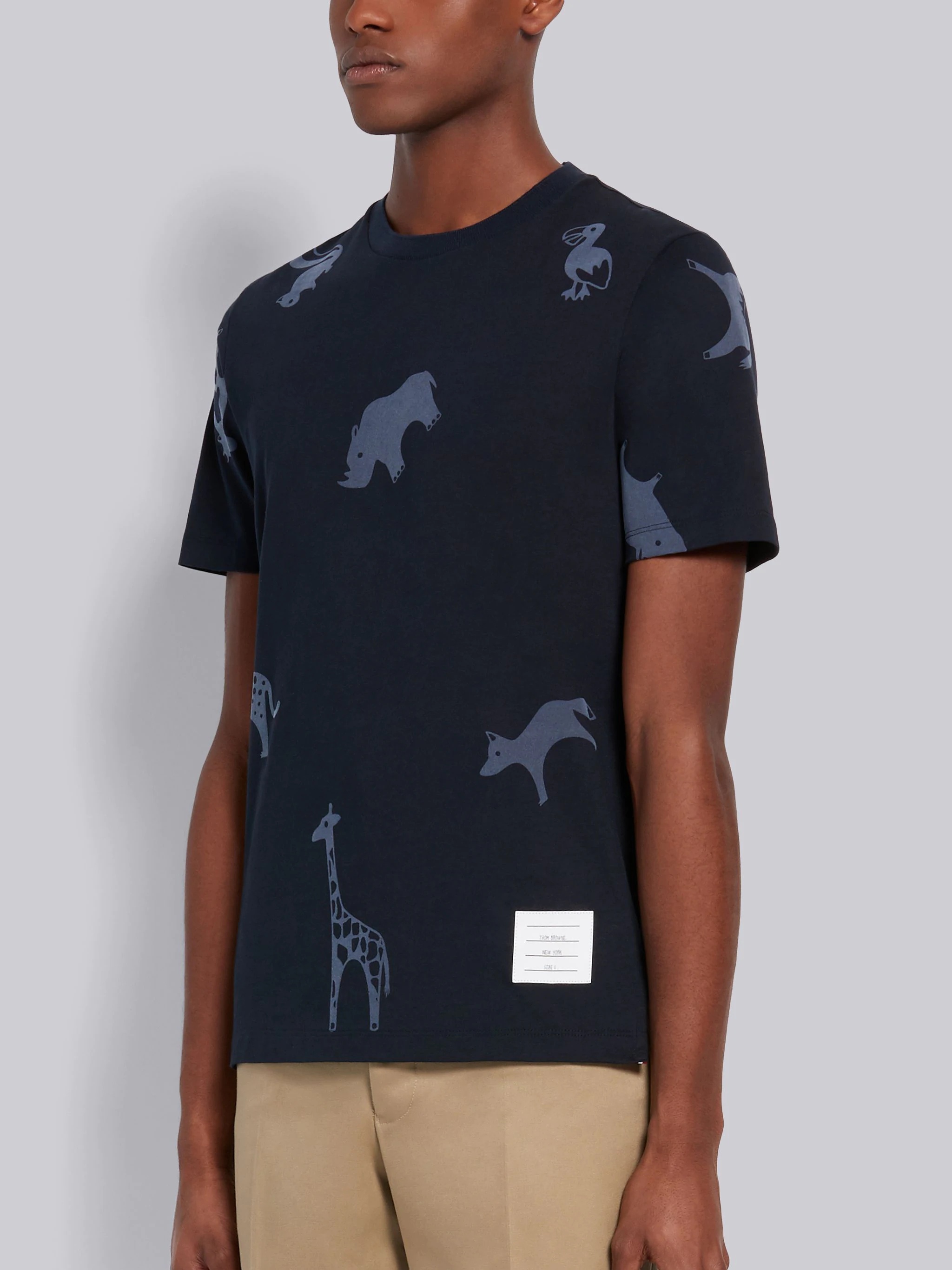 Navy Cotton Jersey Tonal Multi-Animal Icon Print Short Sleeve Tee - 2