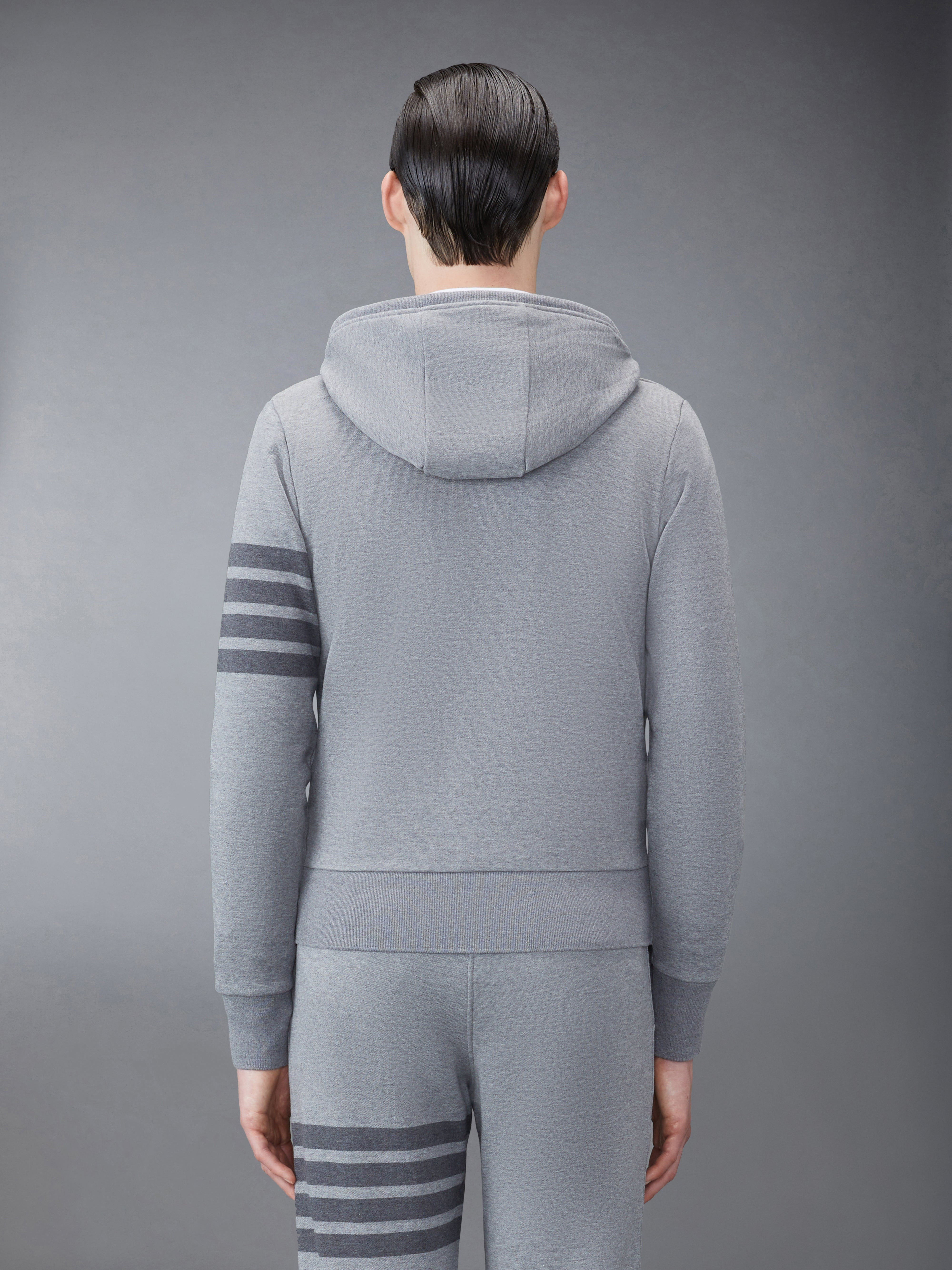 Medium Grey Cotton Loopback Relaxed Fit Tonal 4-Bar Zip-up Hoodie - 2