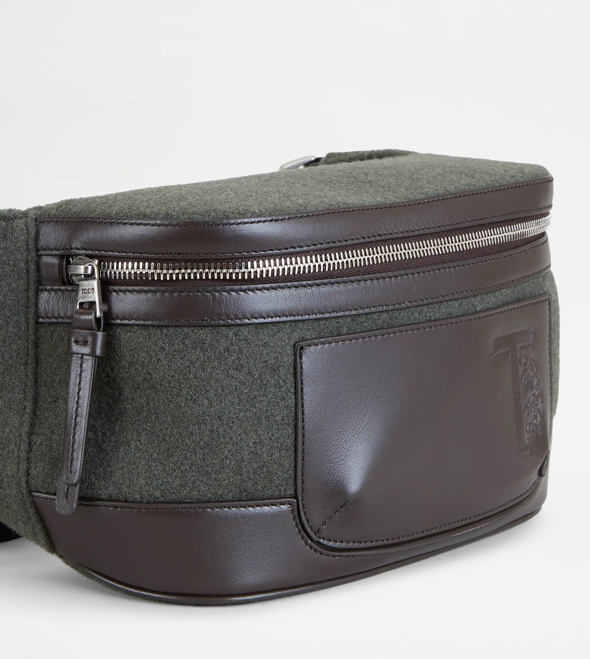 WAIST BAG IN LEATHER AND FELT SMALL - GREEN, BROWN - 4