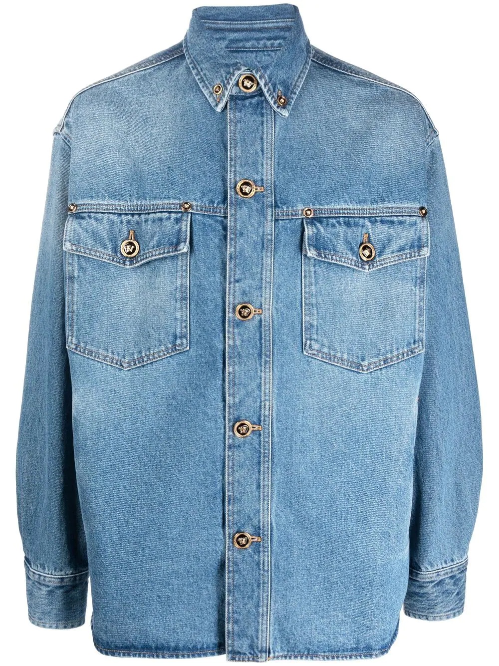 faded denim button-up shirt - 1