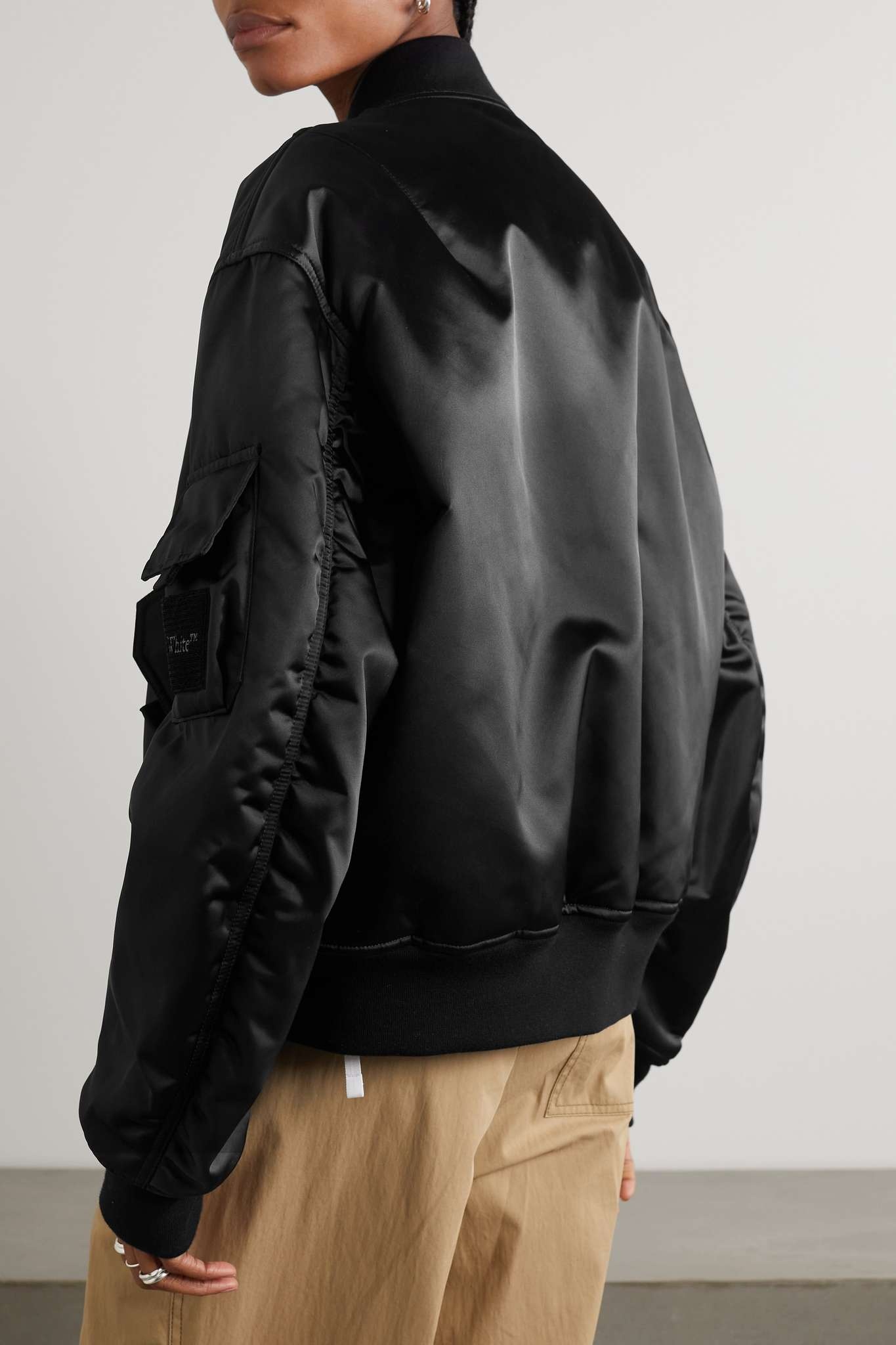 Logo-appliquéd padded satin bomber jacket - 4
